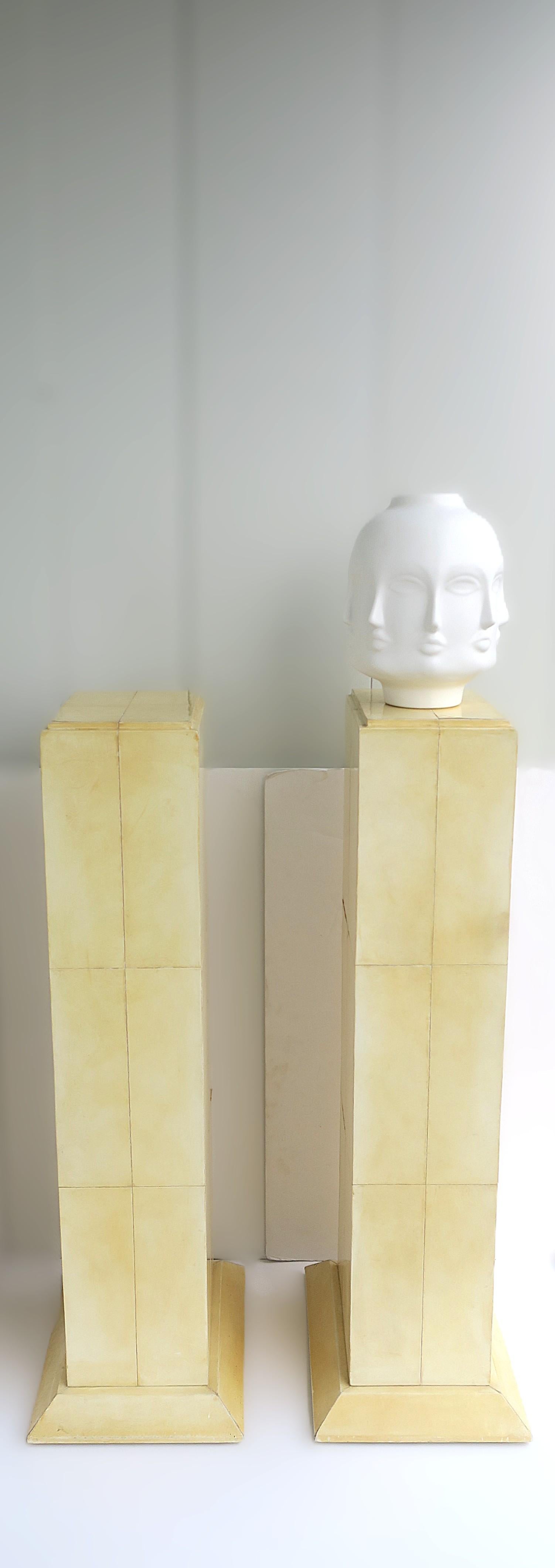 20th Century Postmodern Pedestals Columns Goatskin Karl Springer Style, Pair For Sale