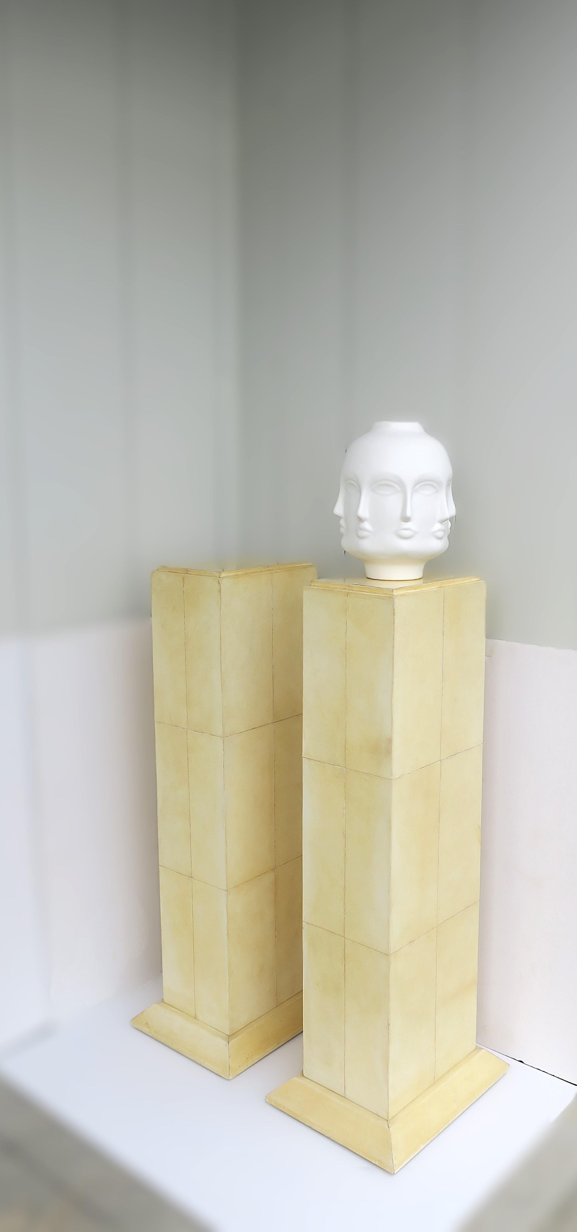 Postmodern Pedestals Columns Goatskin Karl Springer Style, Pair For Sale 1