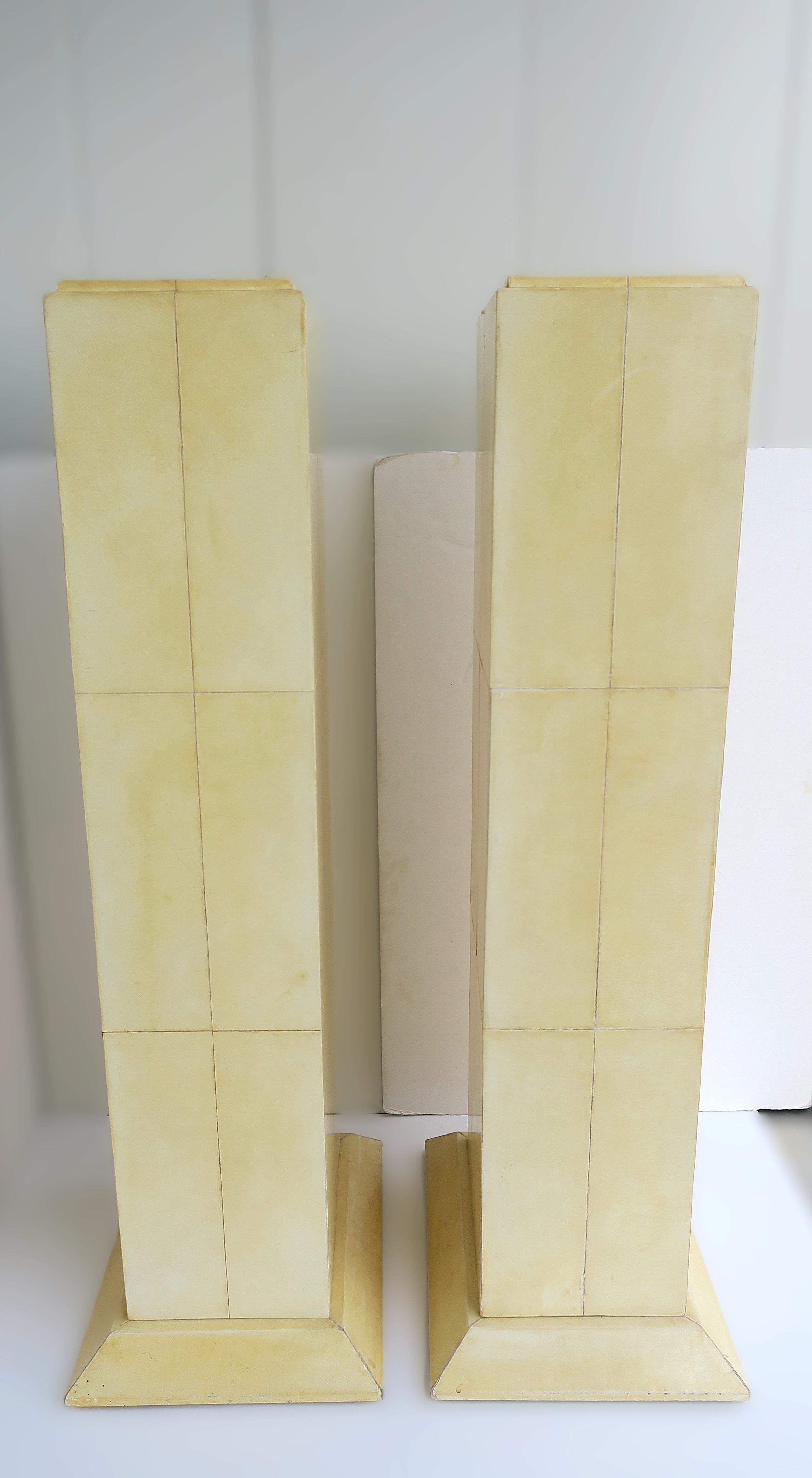 Postmodern Pedestals Columns Goatskin Karl Springer Style, Pair For Sale 2
