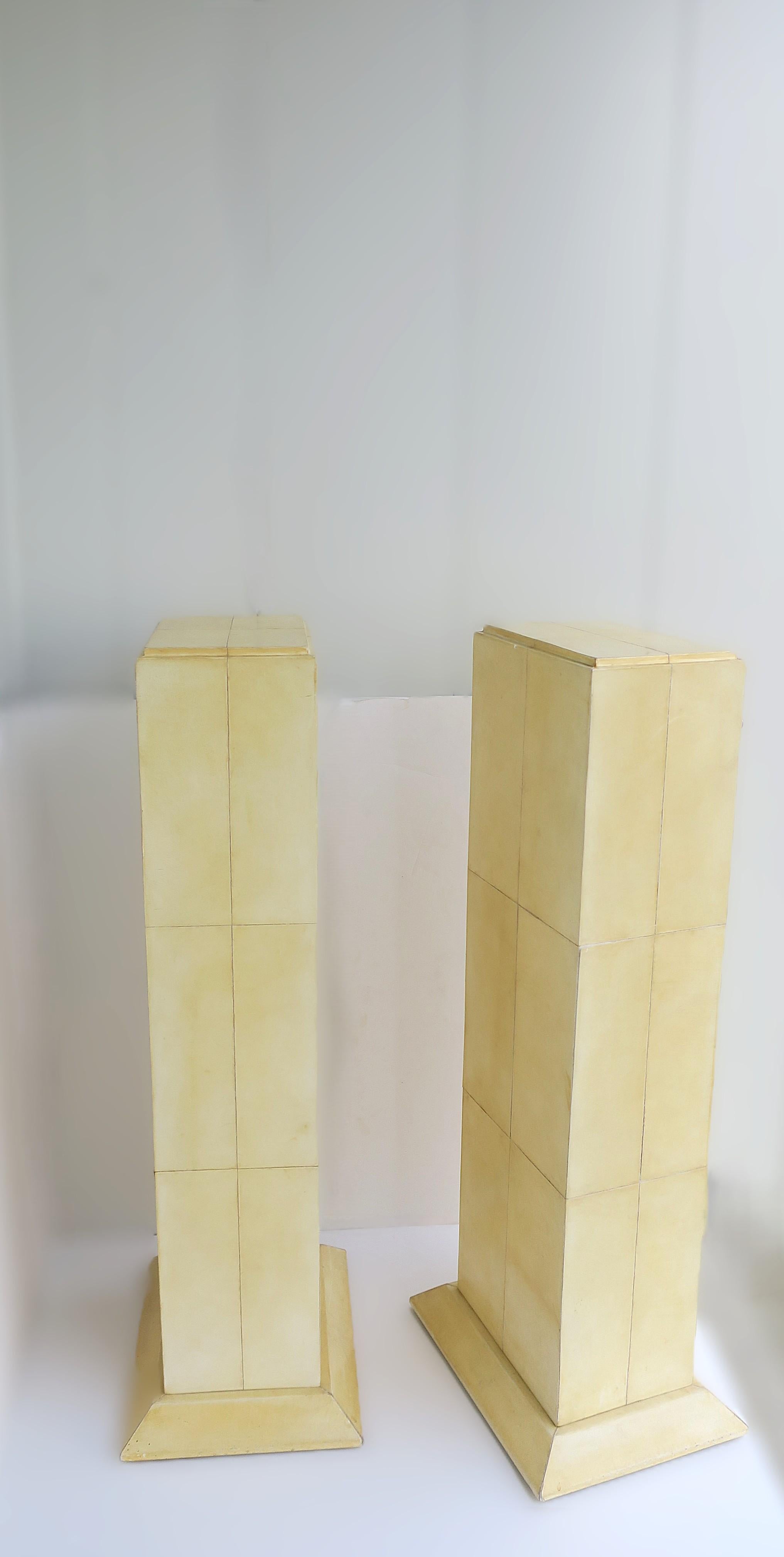 Postmodern Pedestals Columns Goatskin Karl Springer Style, Pair For Sale 3