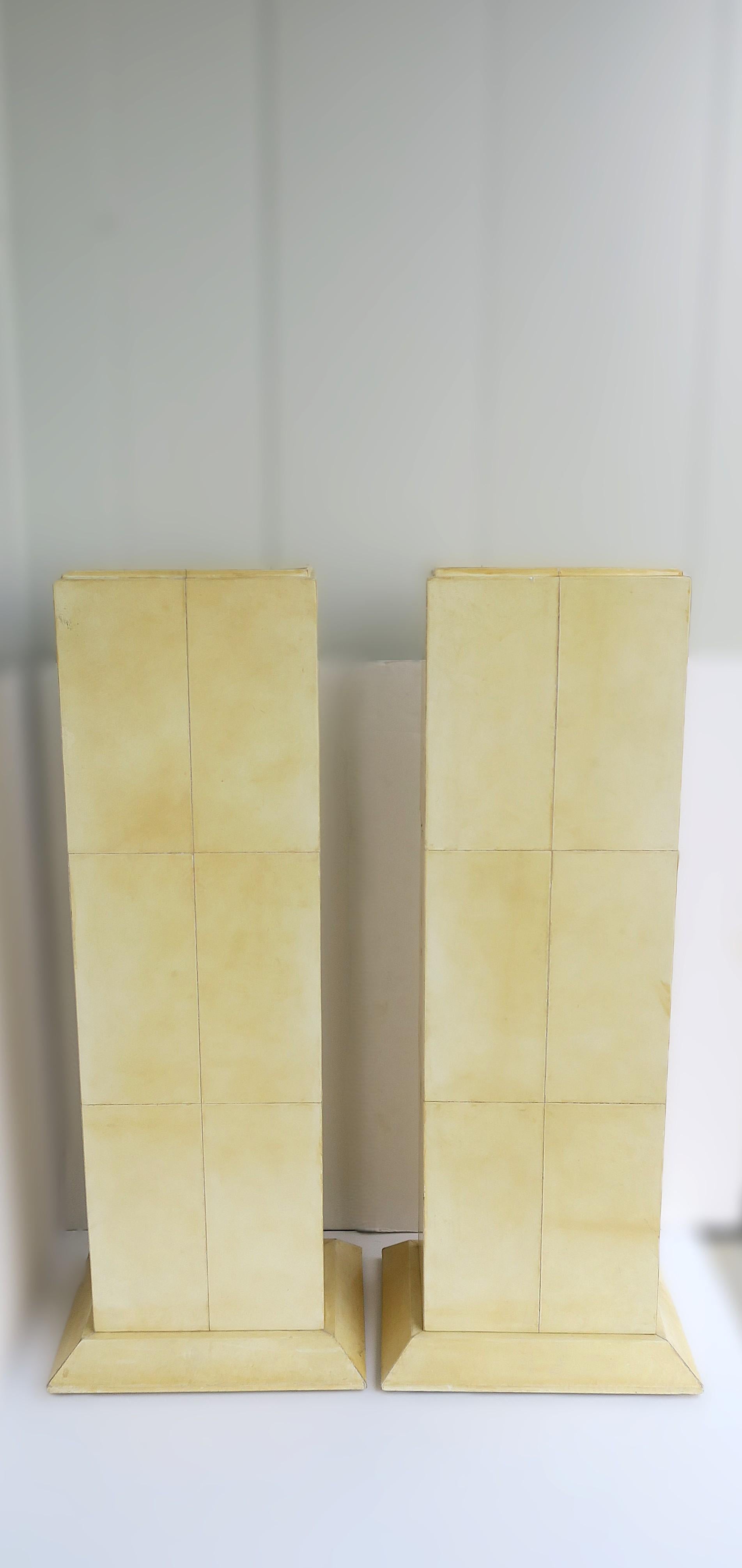 Postmodern Pedestals Columns Goatskin Karl Springer Style, Pair For Sale 4