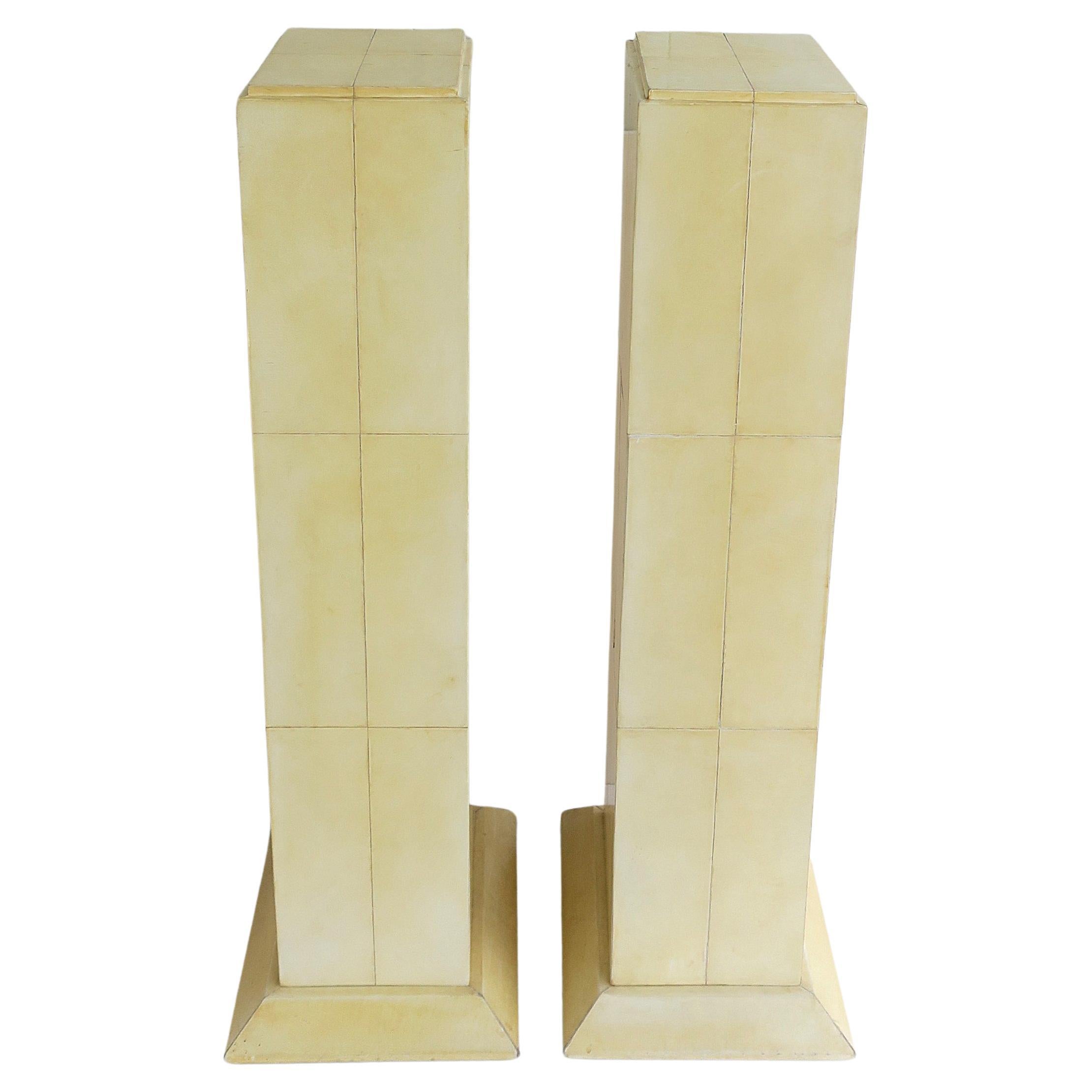 Postmodern Pedestals Columns Goatskin Karl Springer Style, Pair For Sale