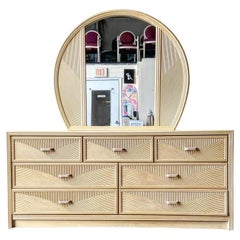 Postmodern Pencil Reed Dresser with Mirror by Lea Furniture, 7 Drawers