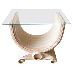 Mesa Auxiliar Postmoderna de Cristal Tesselado en Lápiz y Piedra Rosa