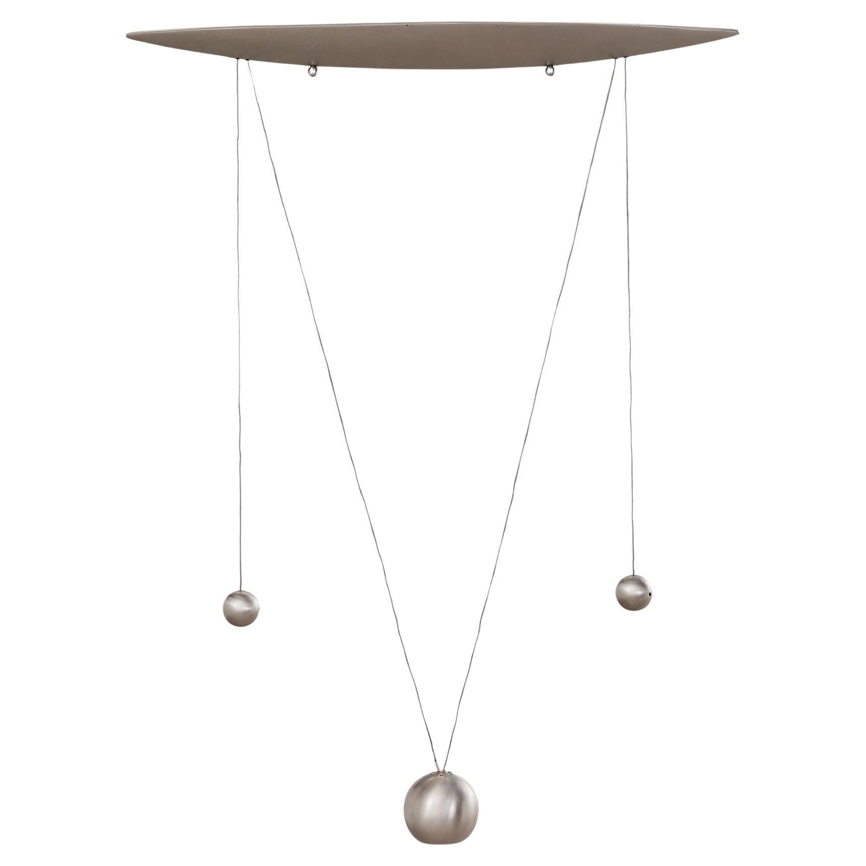 Postmodern Pendant Light with Oval Canopy and Suspended Spheres For Sale