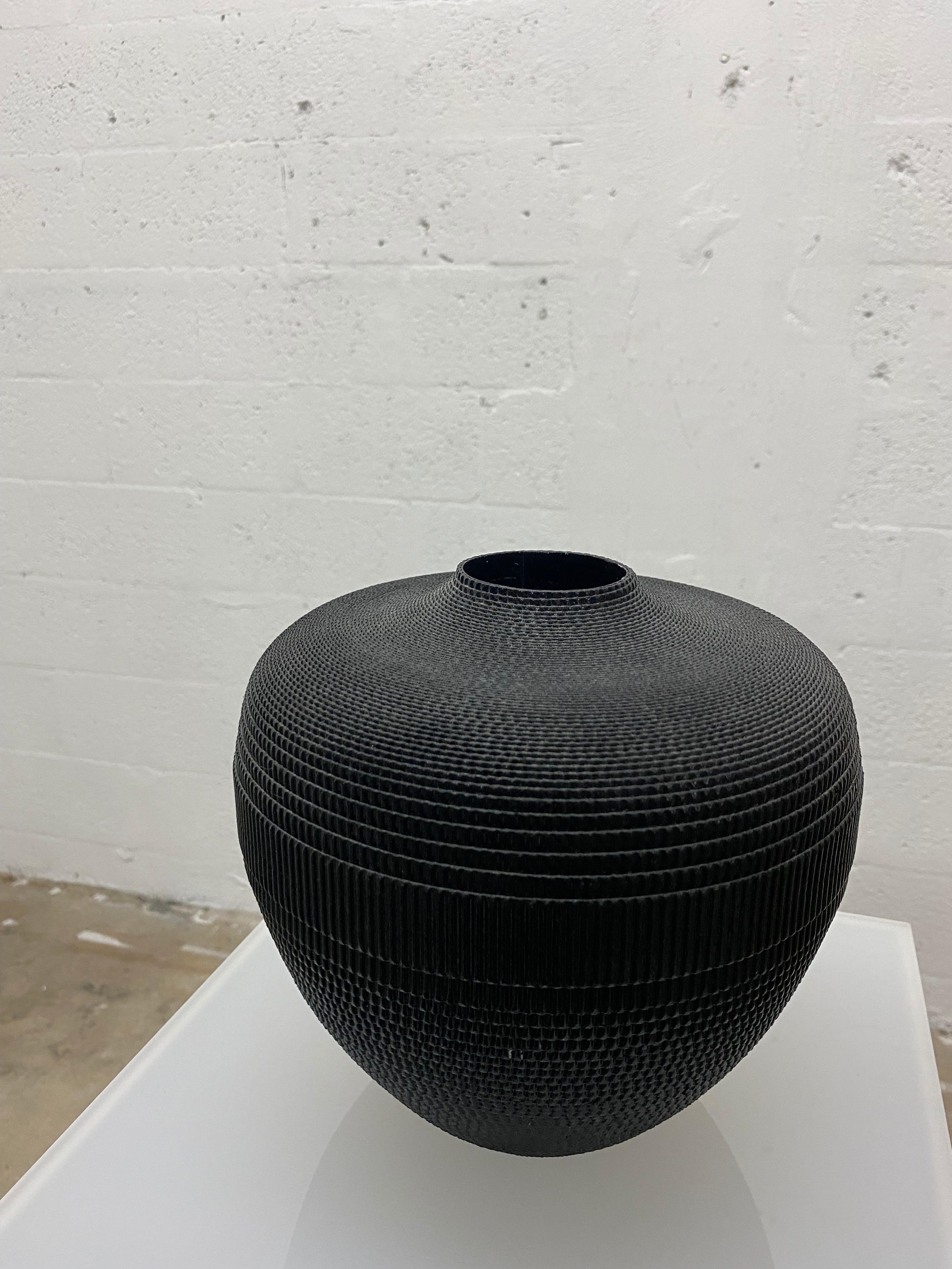 American Postmodern Petite Black Corrugated Cardboard Vase by Flute, Chicago