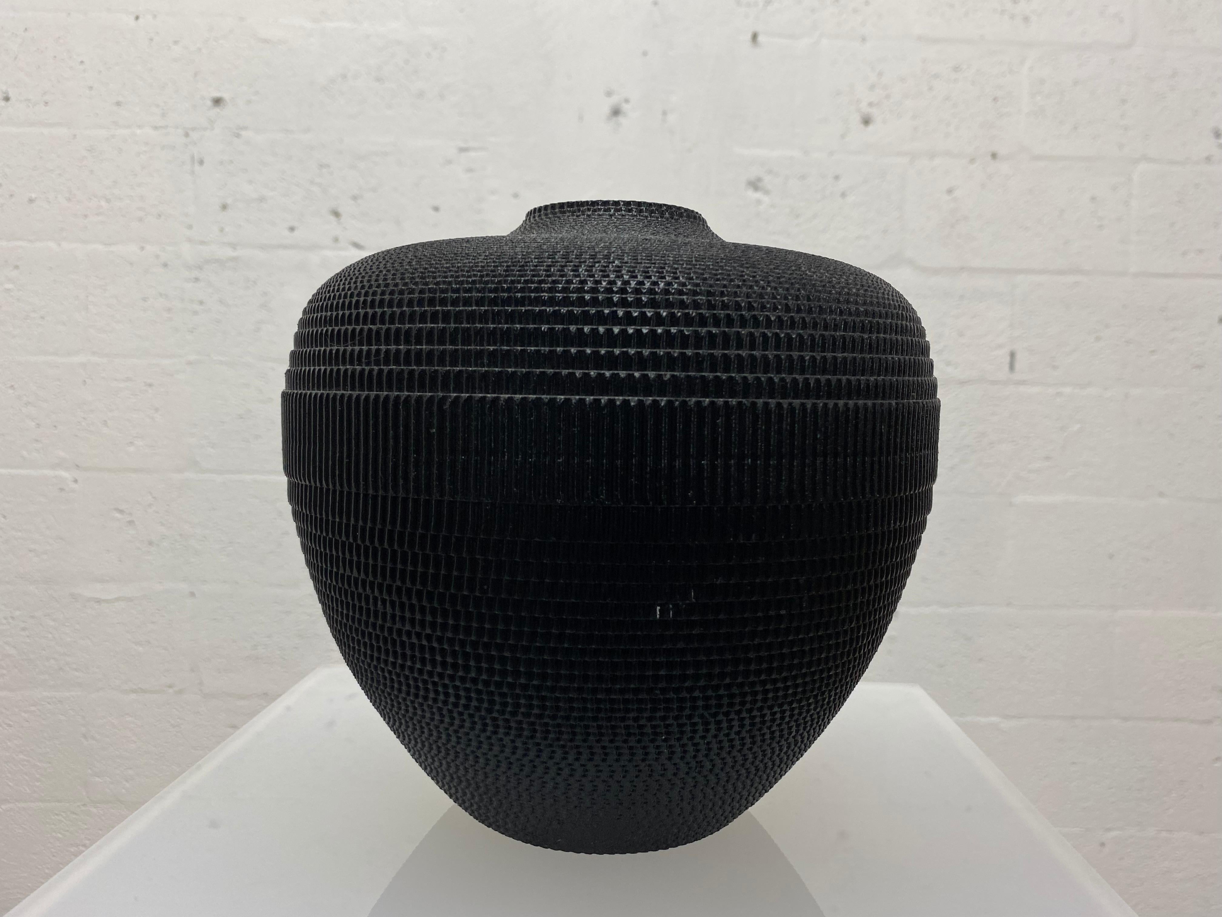 Postmodern Petite Black Corrugated Cardboard Vase by Flute, Chicago In Good Condition In Miami, FL