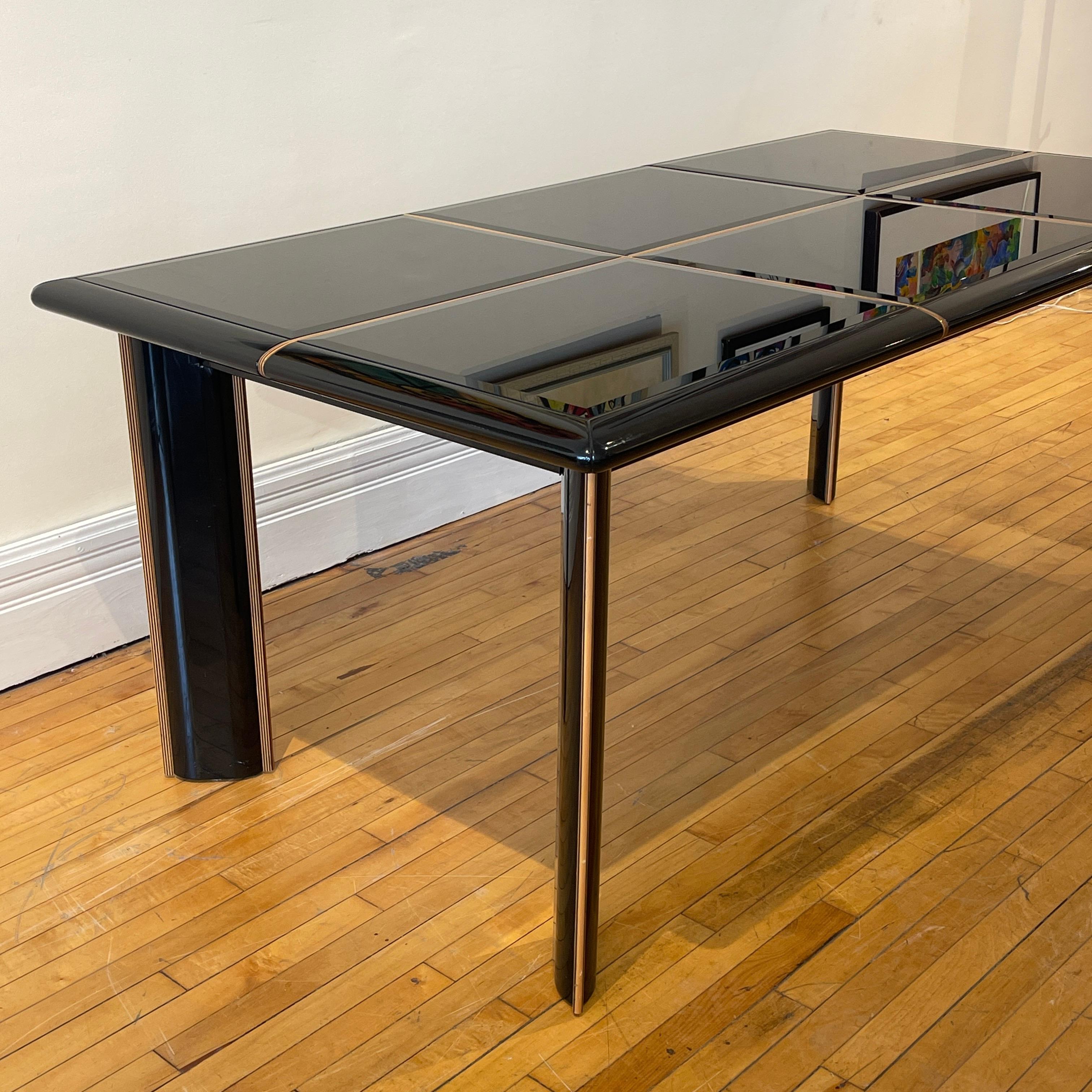 Postmodern Pierre Cardin Black Lacquer Extension Table W Beveled Glass Detail 4