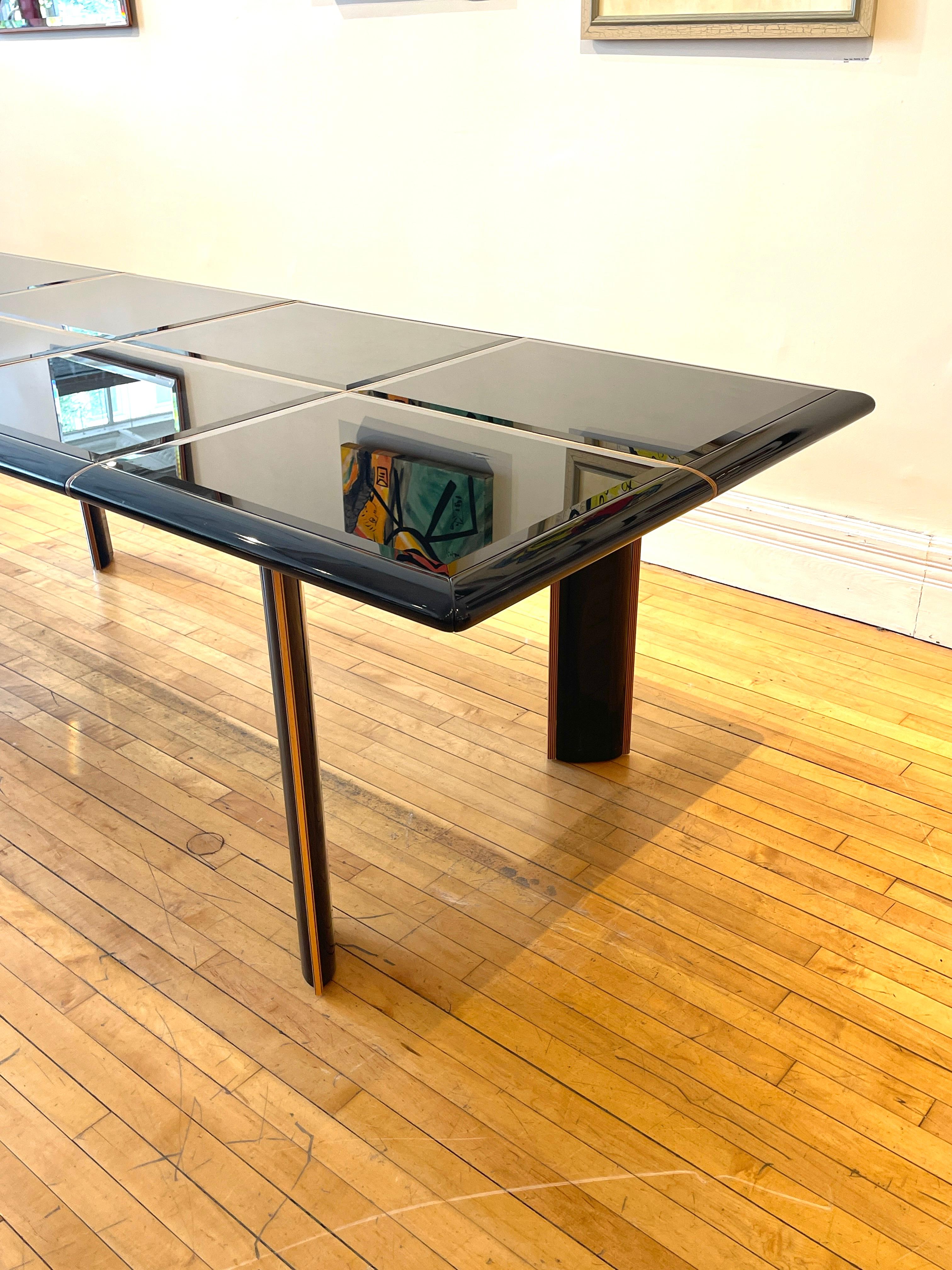 Postmodern Pierre Cardin Black Lacquer Extension Table W Beveled Glass Detail 7