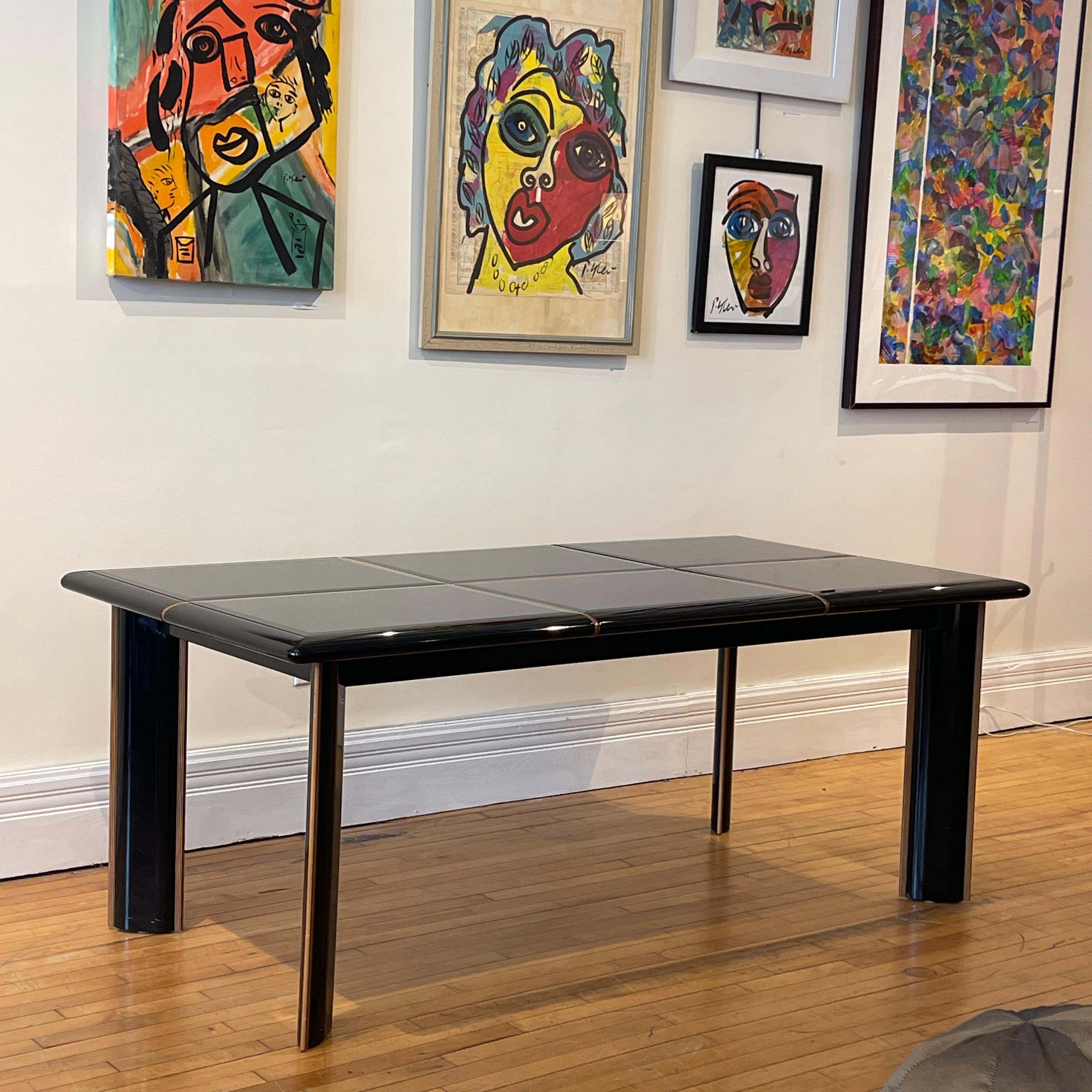 Postmodern Pierre Cardin Black Lacquer Extension Table W Beveled Glass Detail 8