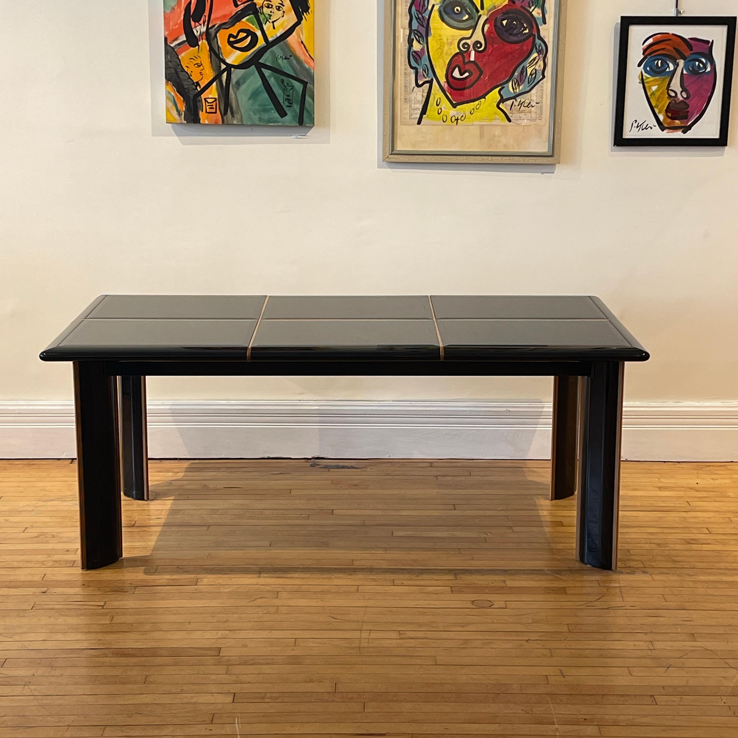 Post-Modern Postmodern Pierre Cardin Black Lacquer Extension Table W Beveled Glass Detail