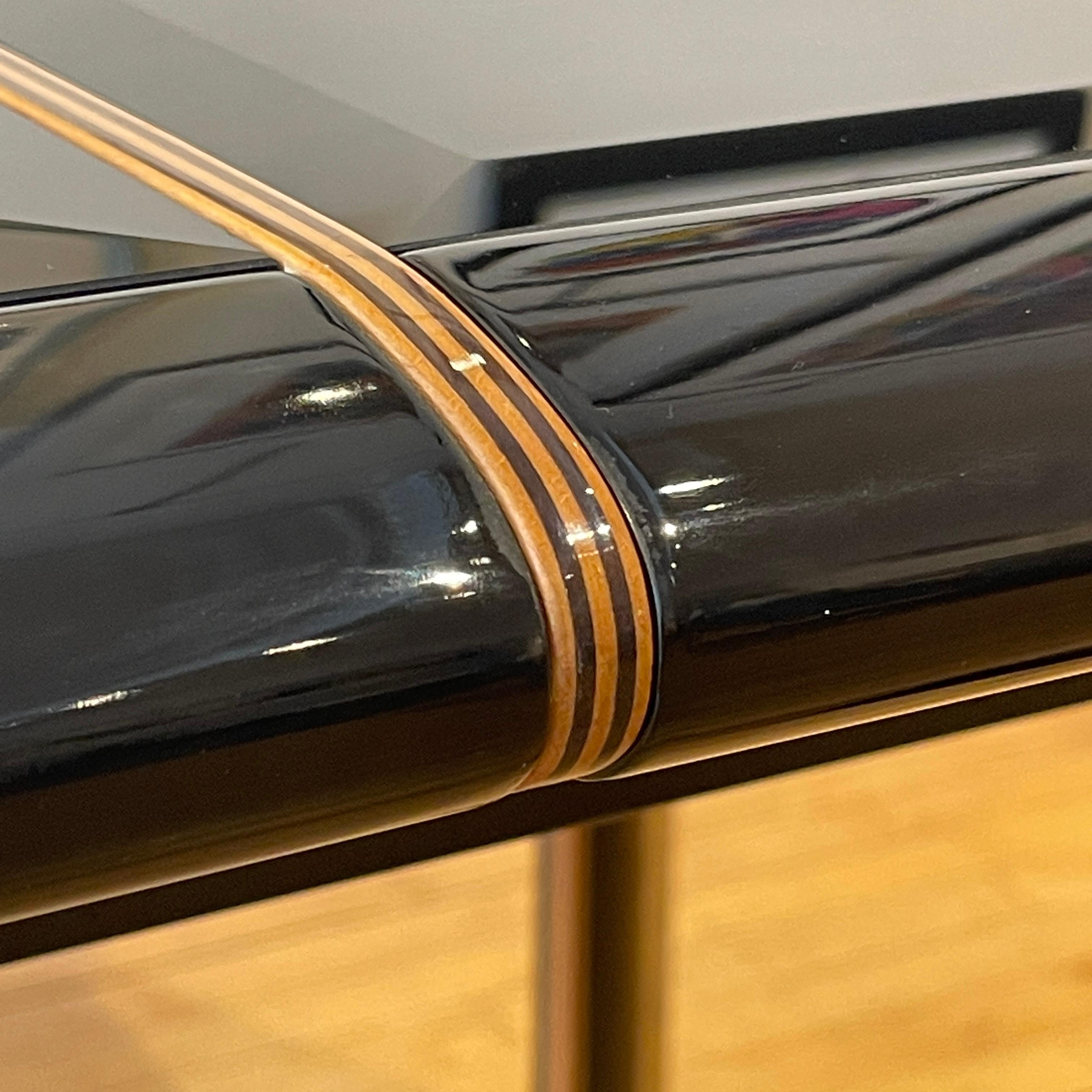 Late 20th Century Postmodern Pierre Cardin Black Lacquer Extension Table W Beveled Glass Detail