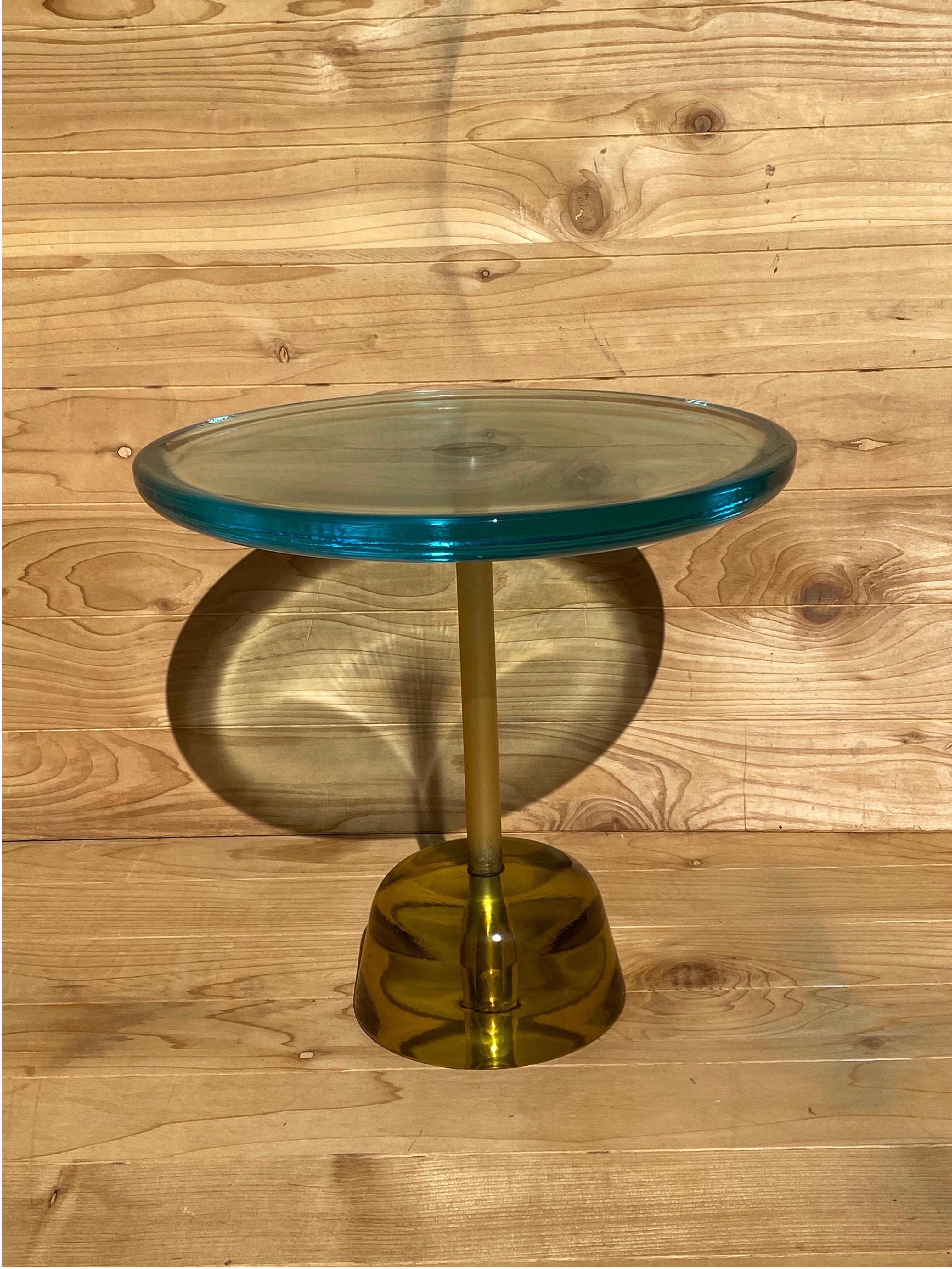 Post-Modern Postmodern Pina Low Aqua Blue Brass Side Table Styled After Pulpo