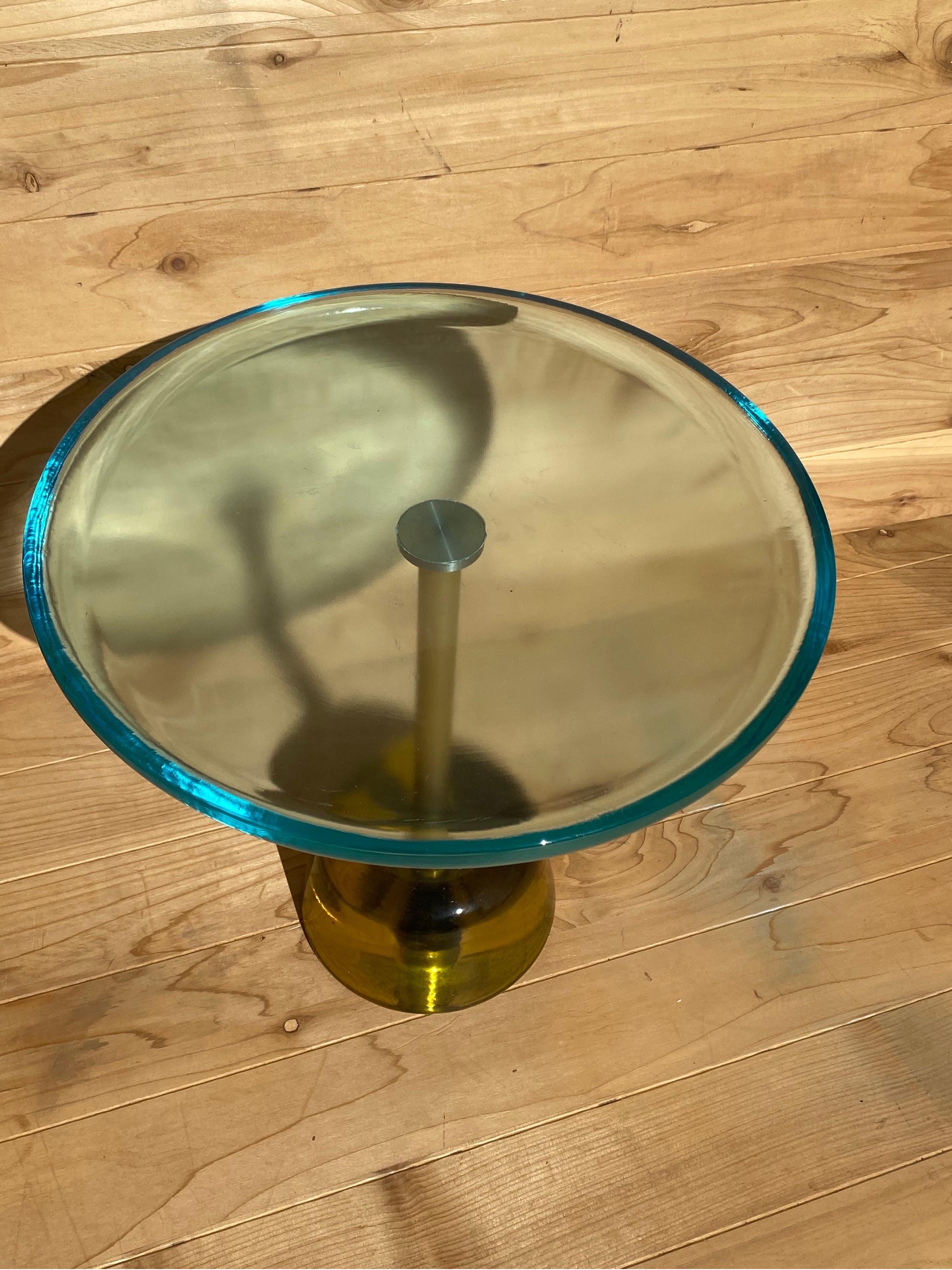 Postmodern Pina Low Aqua Blue Brass Side Table Styled After Pulpo 1