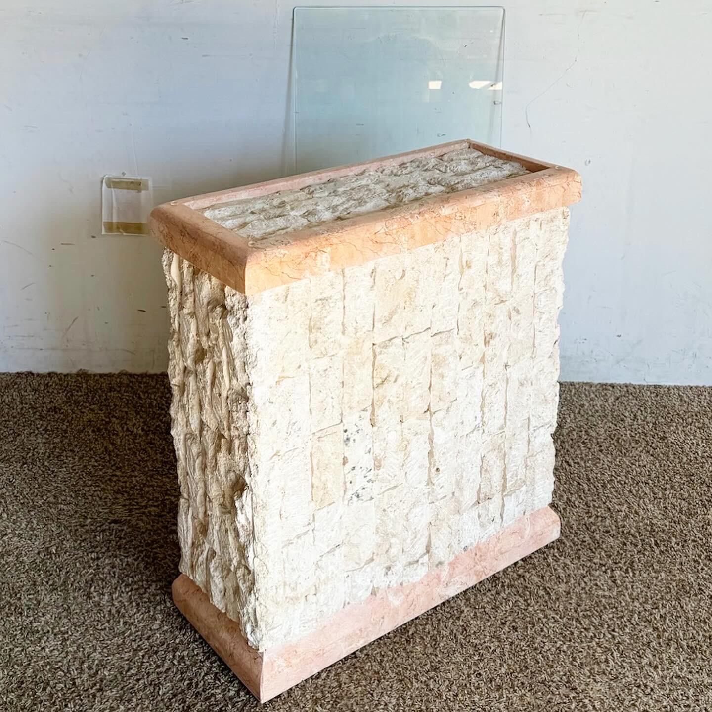 Post-Modern Postmodern Pink and Beige Tessellated Stone Console Table For Sale
