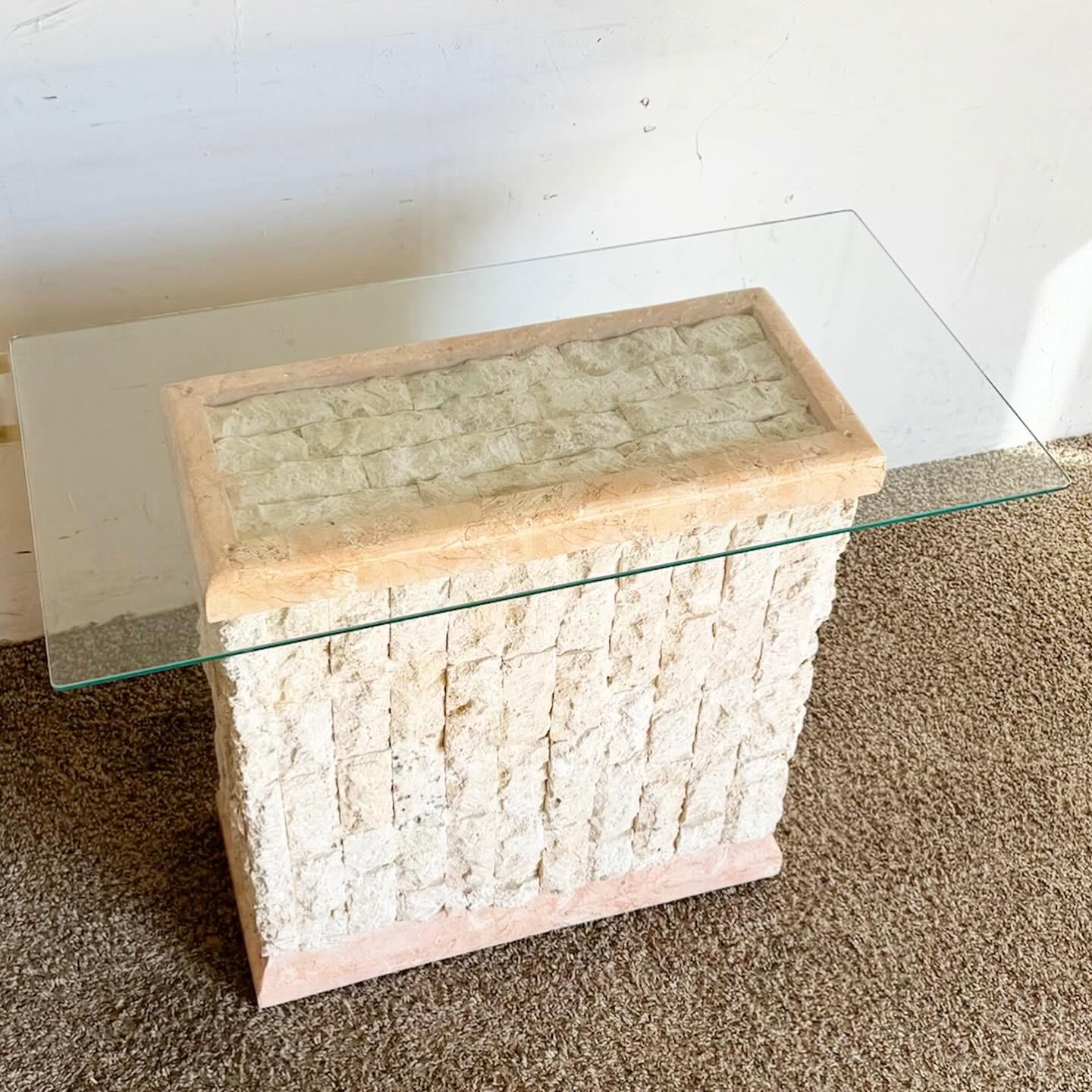 Postmodern Pink and Beige Tessellated Stone Console Table In Good Condition For Sale In Delray Beach, FL