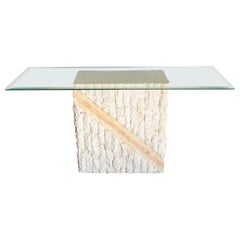 Postmodern Pink and Beige Tessellated Stone Glass Top Console Table