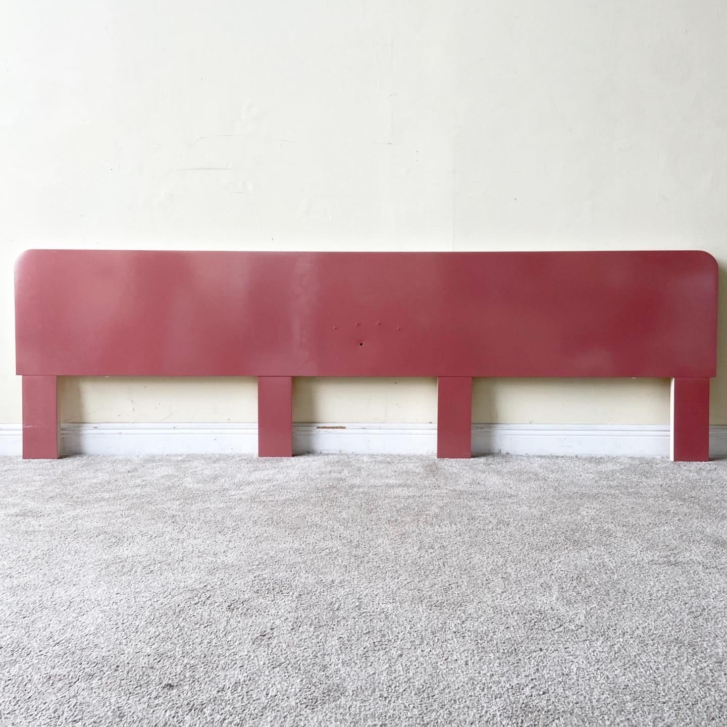 Post-Modern Postmodern Pink and Cream Lacquer Laminate Headboard With Floating Nightstand For Sale