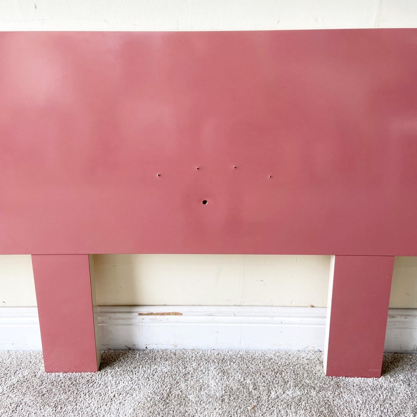 Post-Modern Postmodern Pink and Cream Lacquer Laminate Headboard with Floating Nightstand