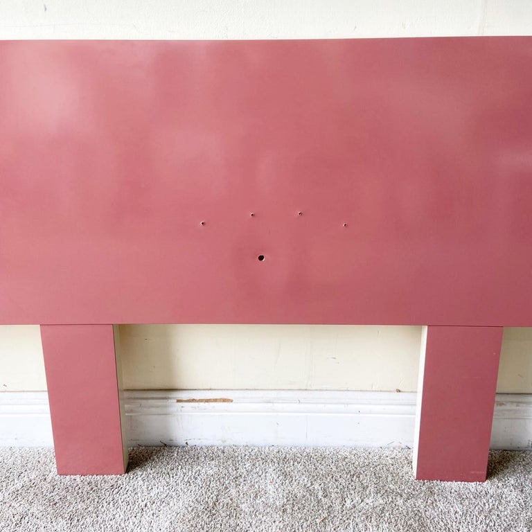 American Postmodern Pink and Cream Lacquer Laminate Headboard with Floating Nightstand For Sale