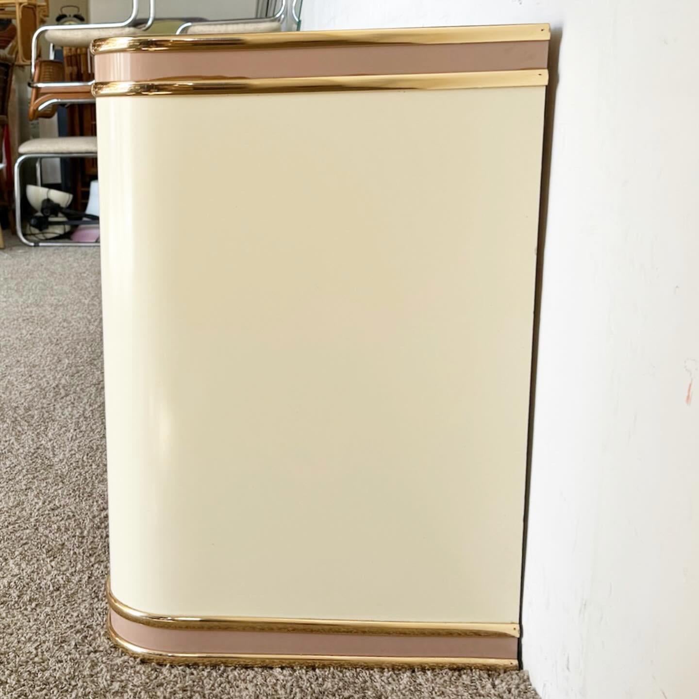 Post-Modern Postmodern Pink and Cream Lacquer Laminate With Gold Accent Dresser For Sale