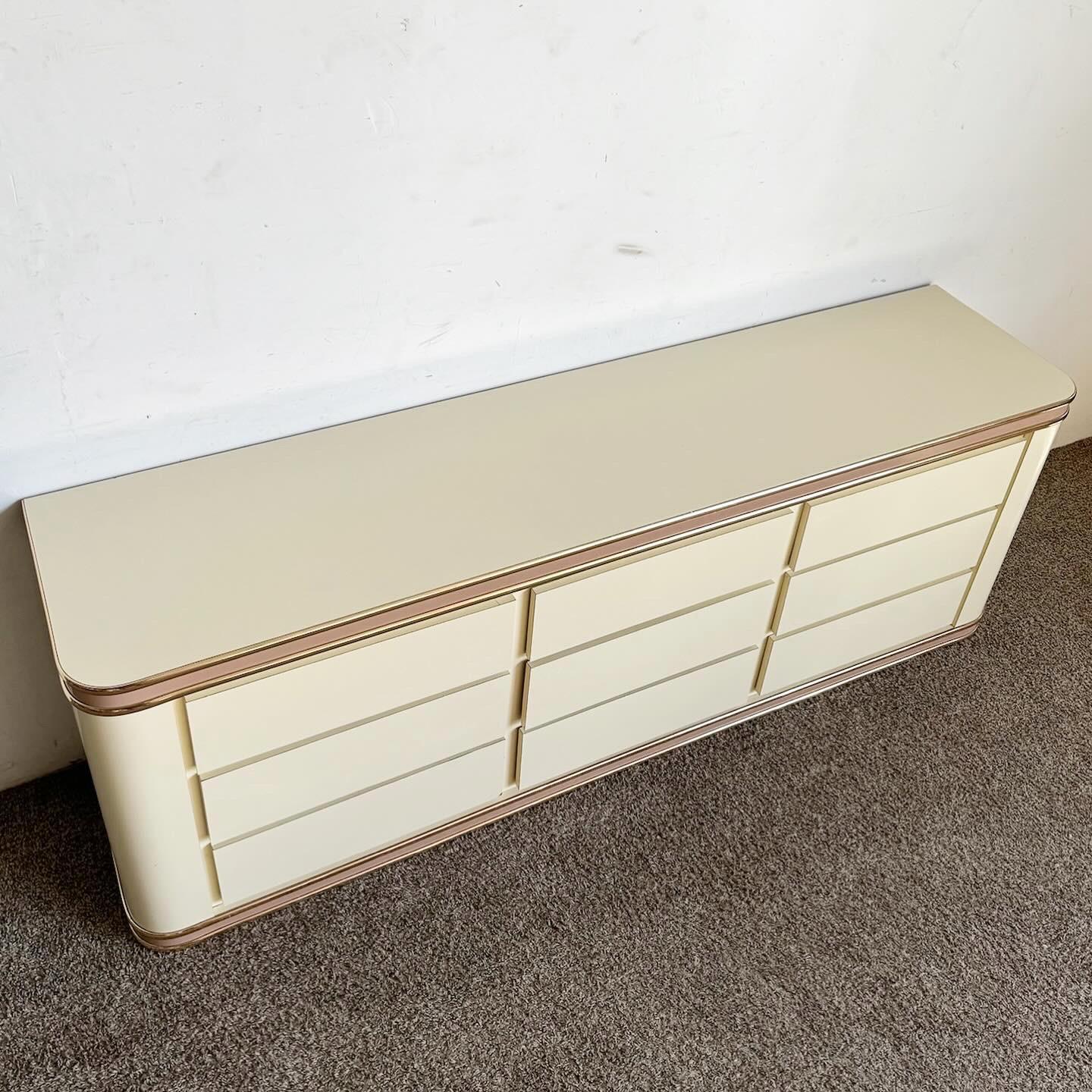 American Postmodern Pink and Cream Lacquer Laminate With Gold Accent Dresser For Sale