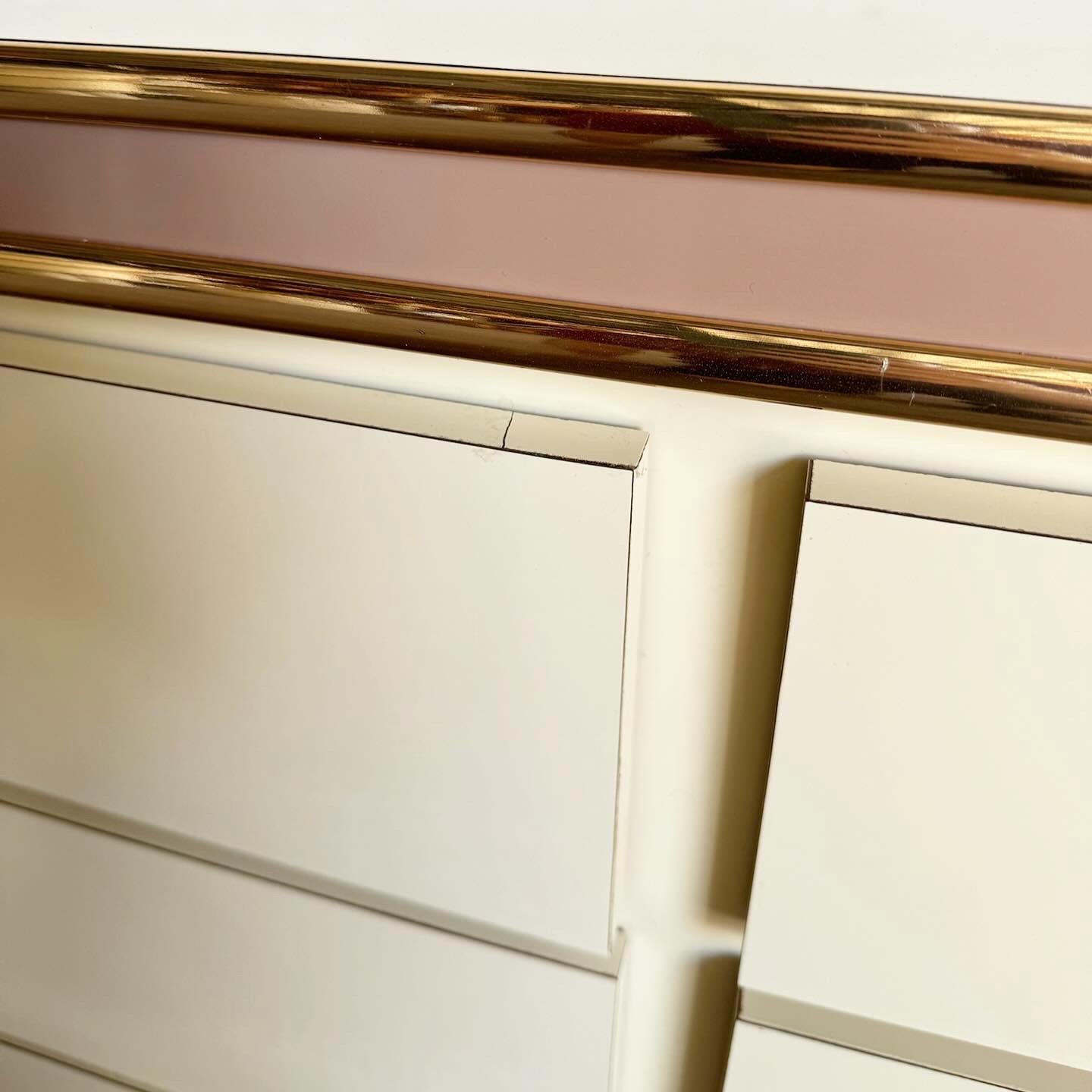 Postmodern Pink and Cream Lacquer Laminate With Gold Accent Dresser For Sale 1