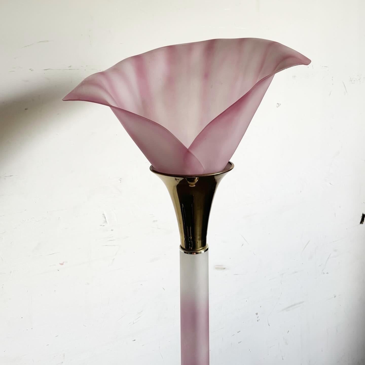American Postmodern Pink and Gold Calla Lily Floor Lamp For Sale