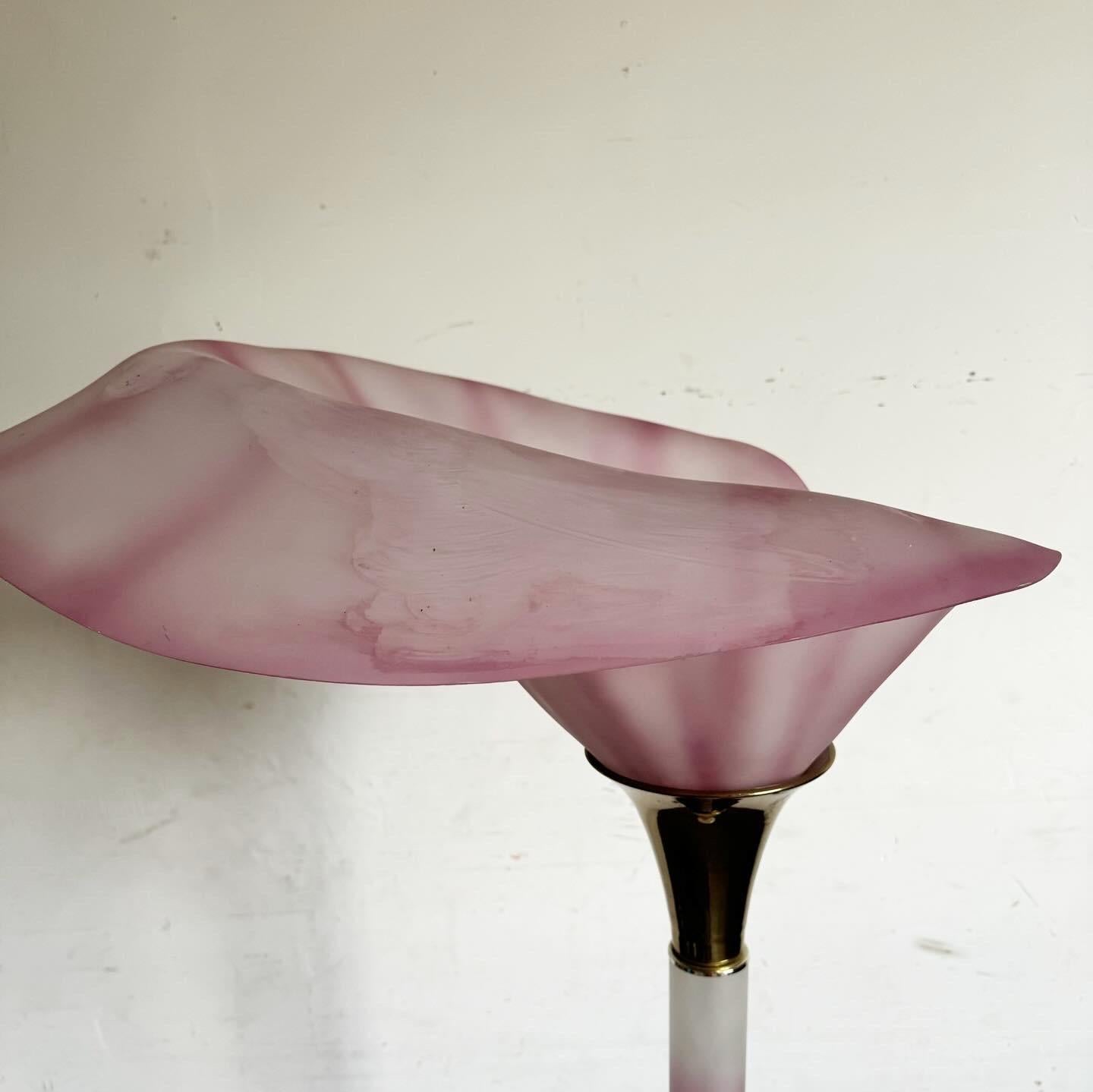 Metal Postmodern Pink and Gold Calla Lily Floor Lamp For Sale