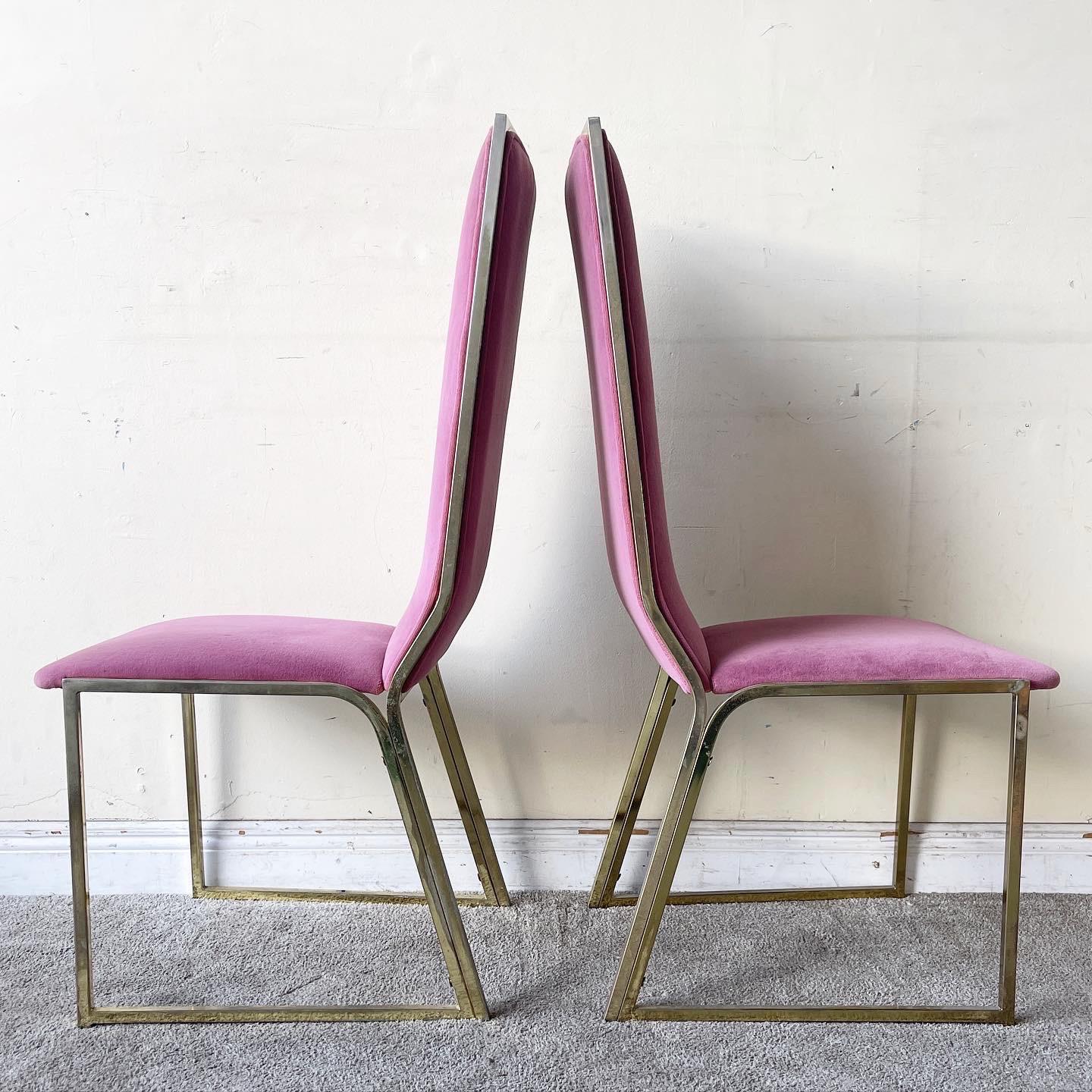 Post-Modern Postmodern Pink and Gold Dining Chairs, 4 Pieces