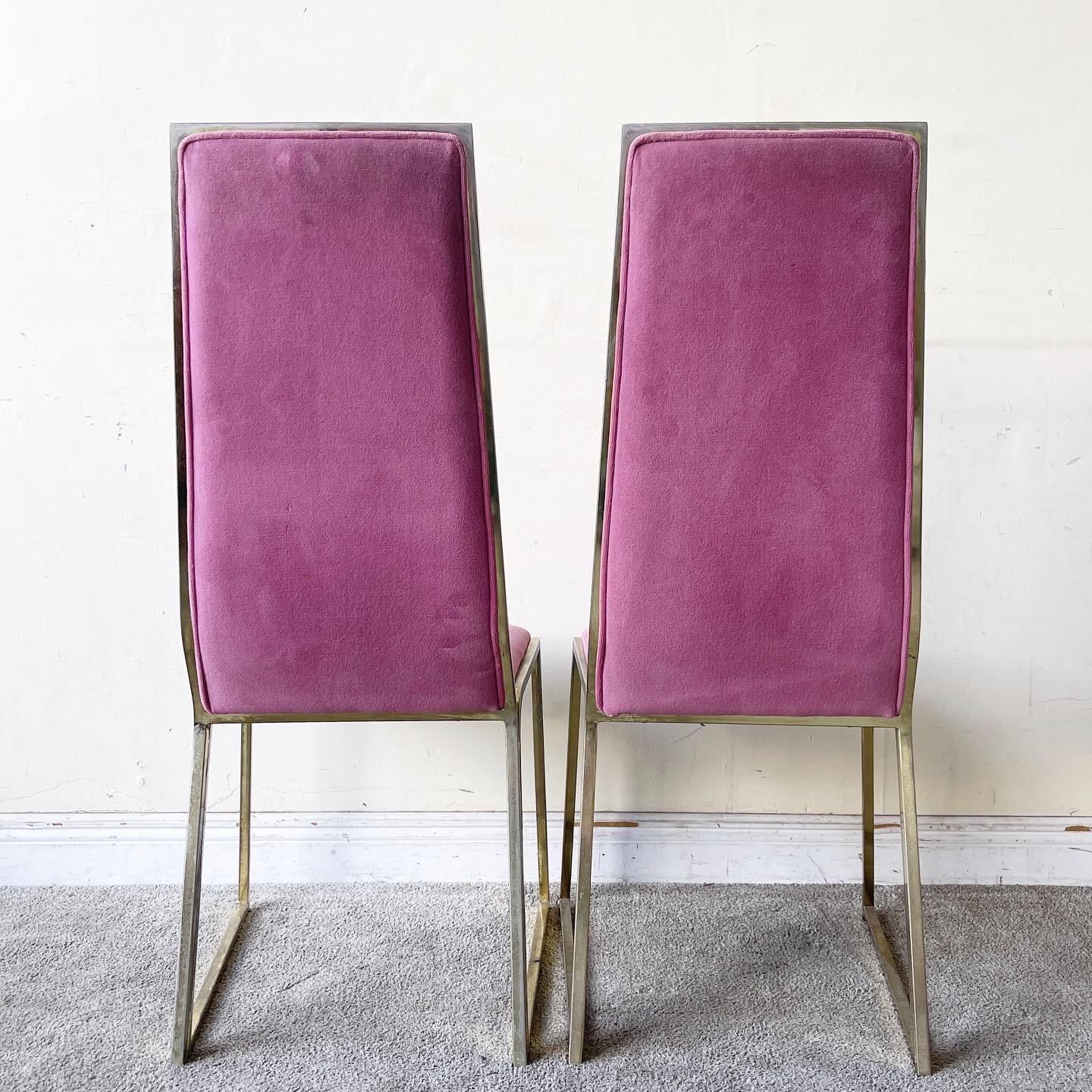American Postmodern Pink and Gold Dining Chairs, 4 Pieces