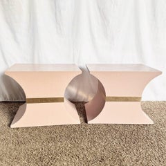 Postmodern Pink and Gold Grass Cloth Side Tables - A Pair