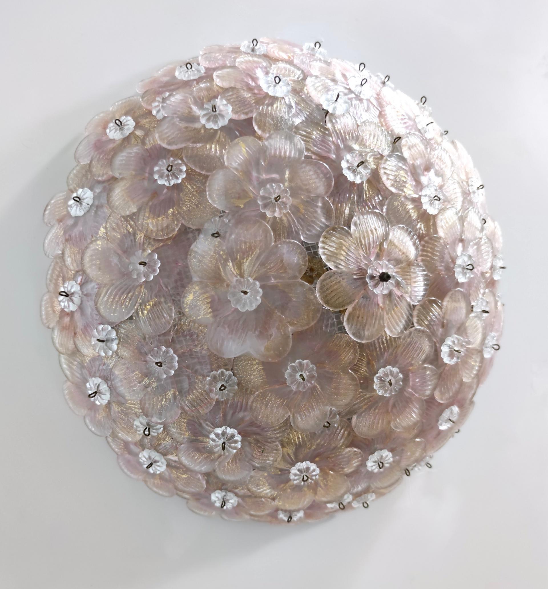 Postmodern Pink and Gold Millefiori Murano Glass Flush Mount, Italy In Excellent Condition In Bresso, Lombardy