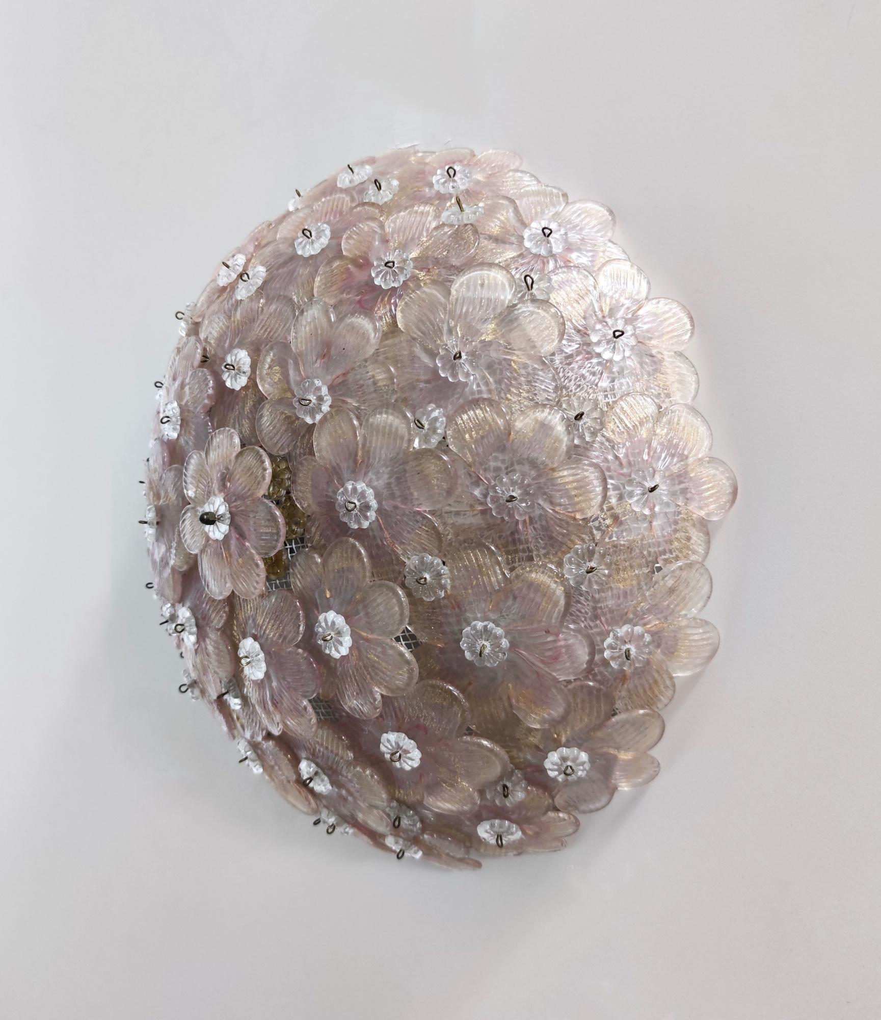 Late 20th Century Postmodern Pink and Gold Millefiori Murano Glass Flush Mount, Italy