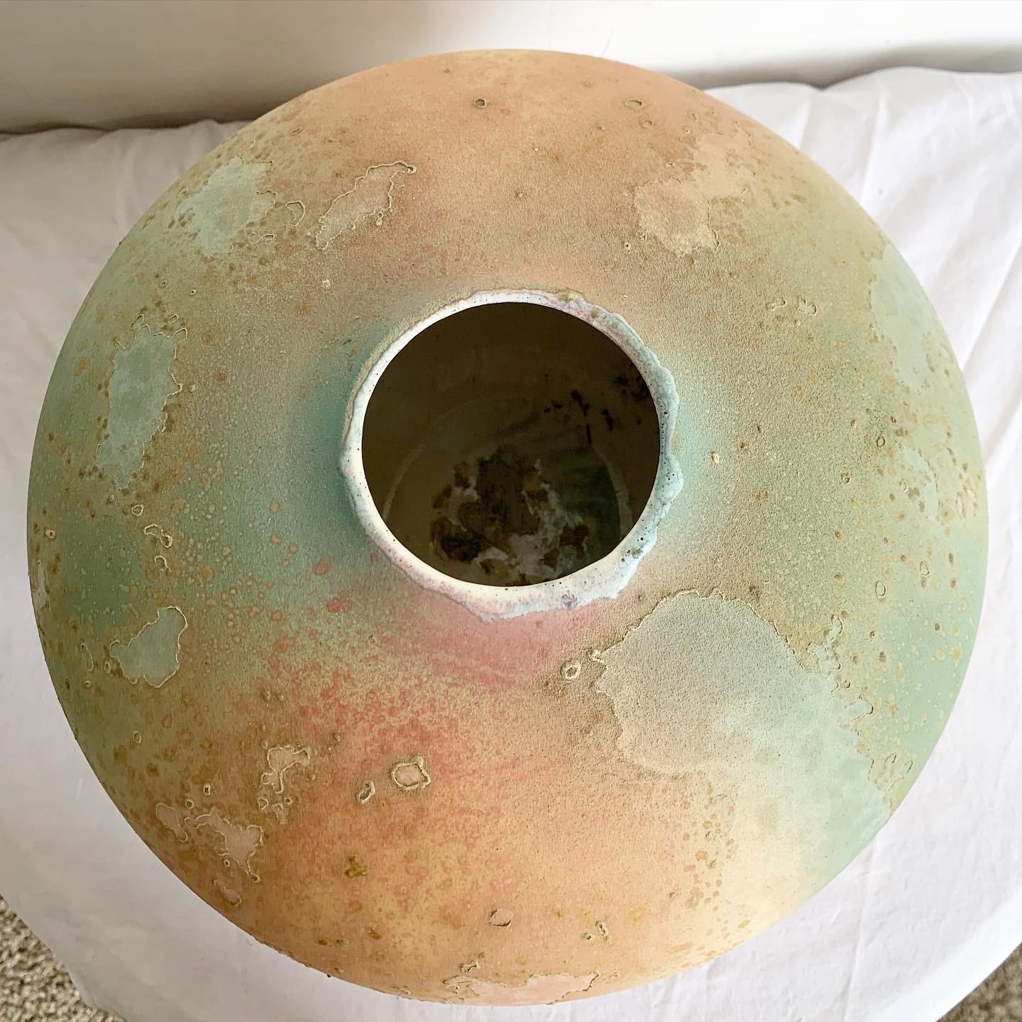 American Postmodern Pink and Green and Peach Circular Vase For Sale