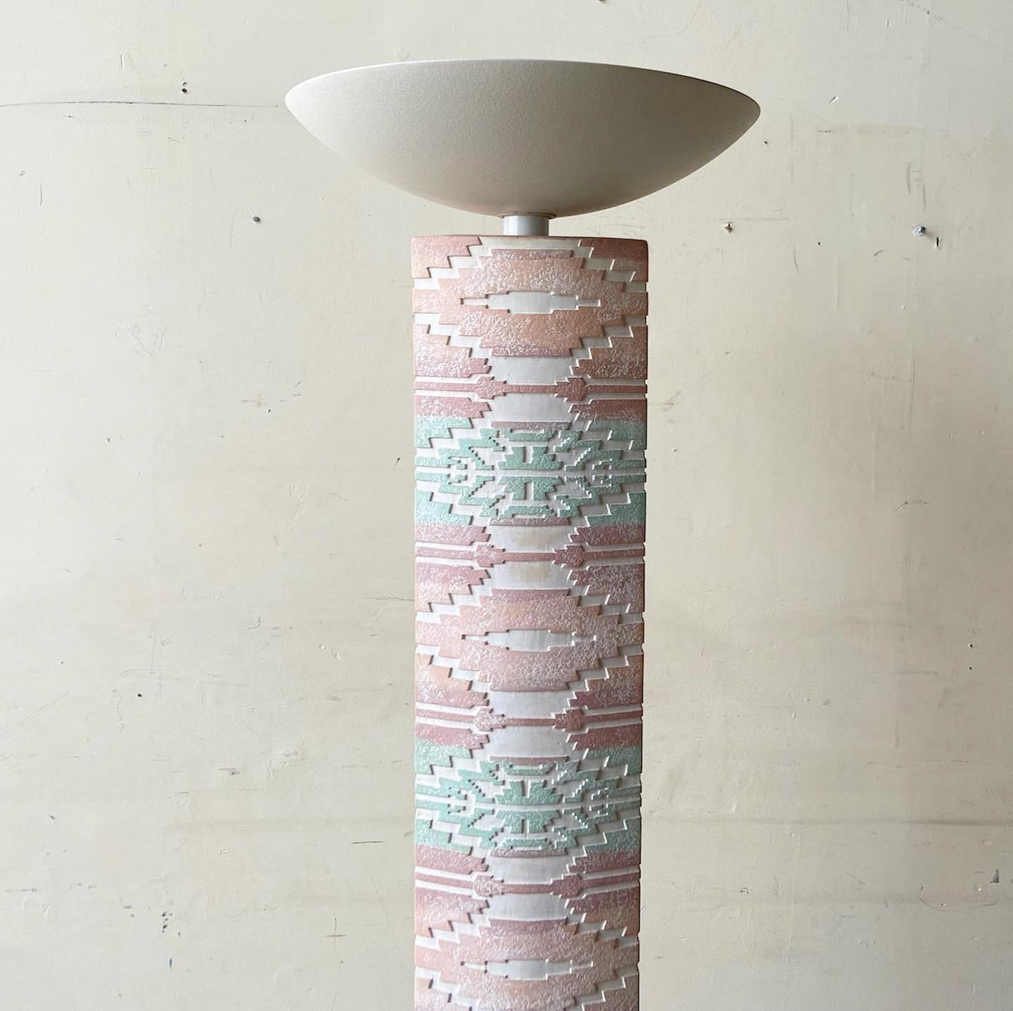American Postmodern Pink and Green Plaster Totem Pole Floor Lamp For Sale