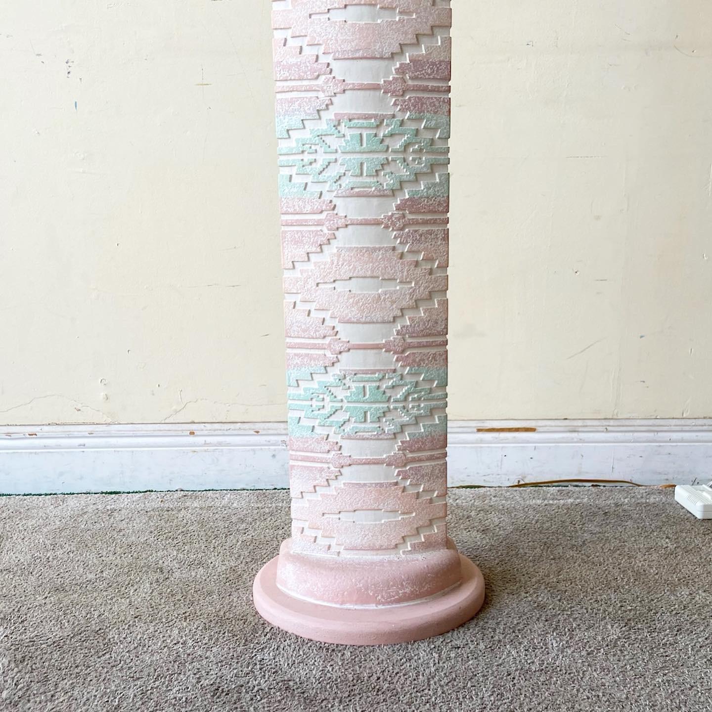Postmodern Pink and Green Plaster Totem Pole Floor Lamp In Good Condition For Sale In Delray Beach, FL