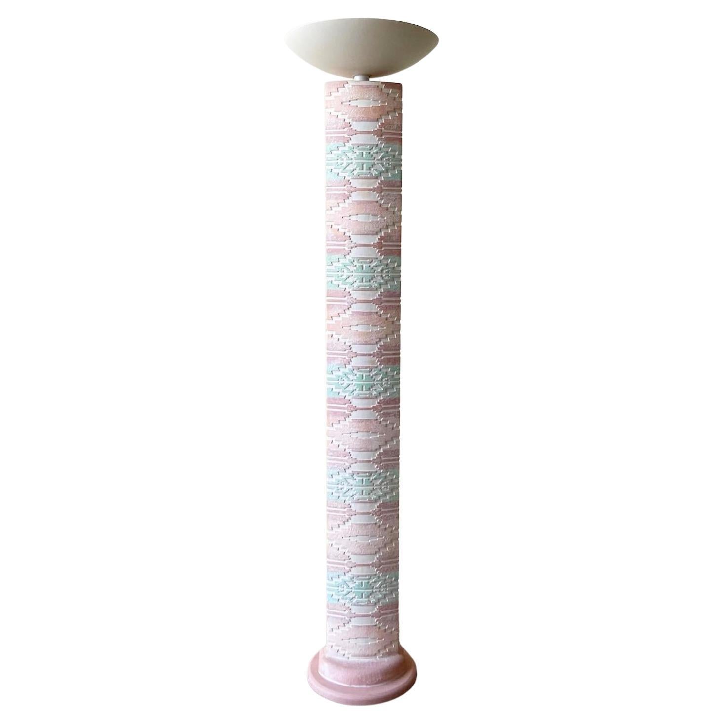 Postmodern Pink and Green Plaster Totem Pole Floor Lamp For Sale