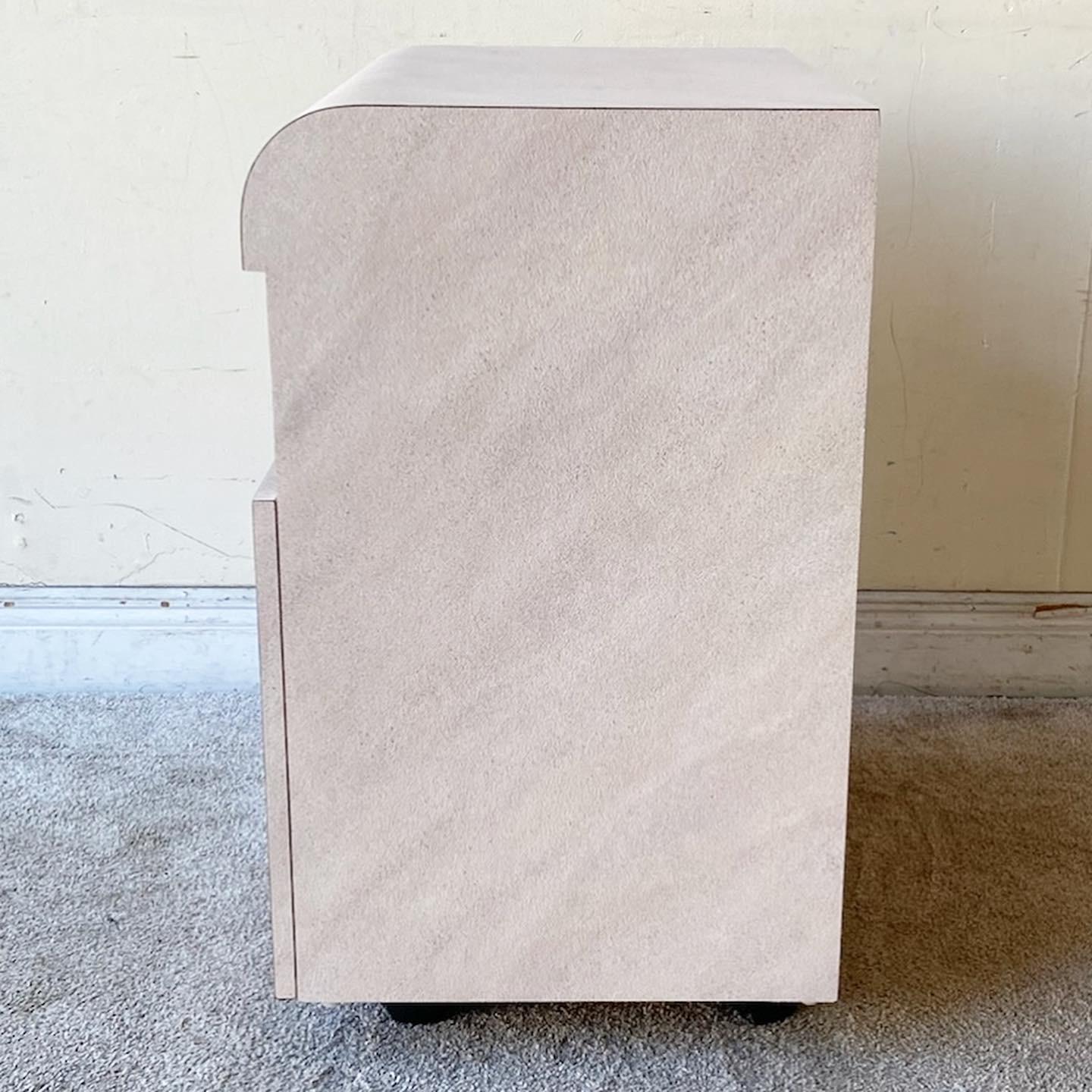 American Postmodern Pink and Lavender Wash Laminate Cabinet on Casters