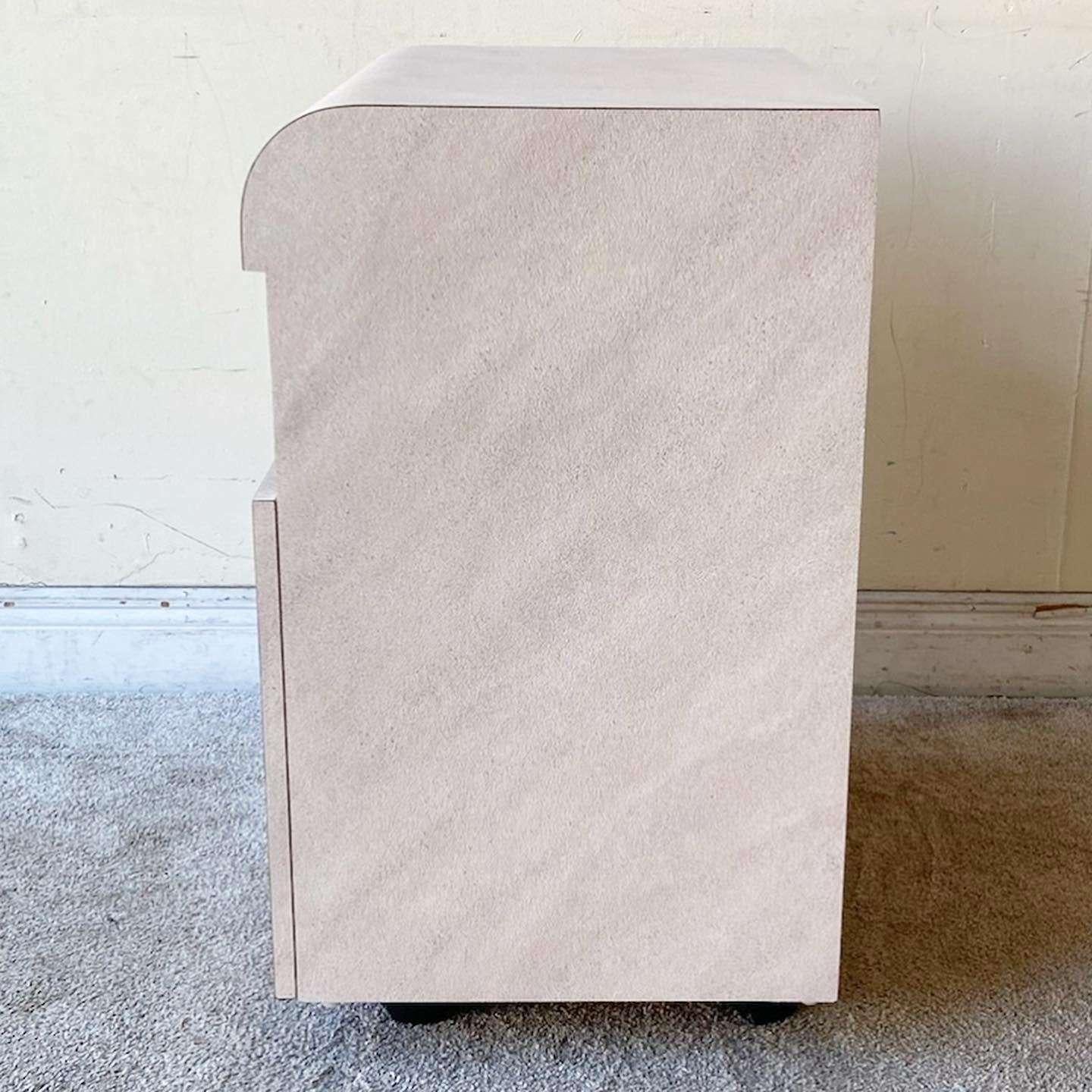 Late 20th Century Postmodern Pink and Lavender Wash Laminate Cabinet on Casters For Sale