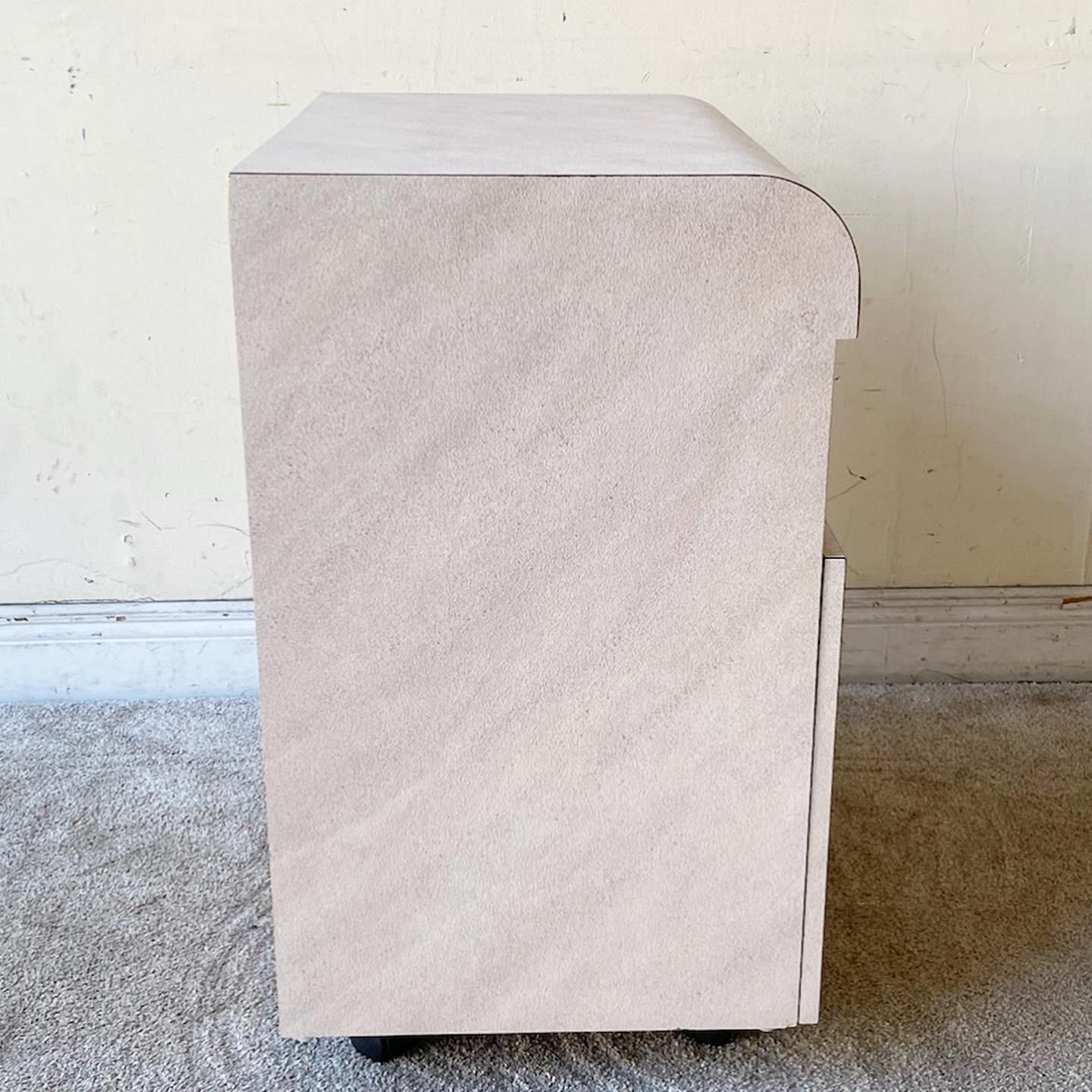 Postmodern Pink and Lavender Wash Laminate Cabinet on Casters In Good Condition In Delray Beach, FL
