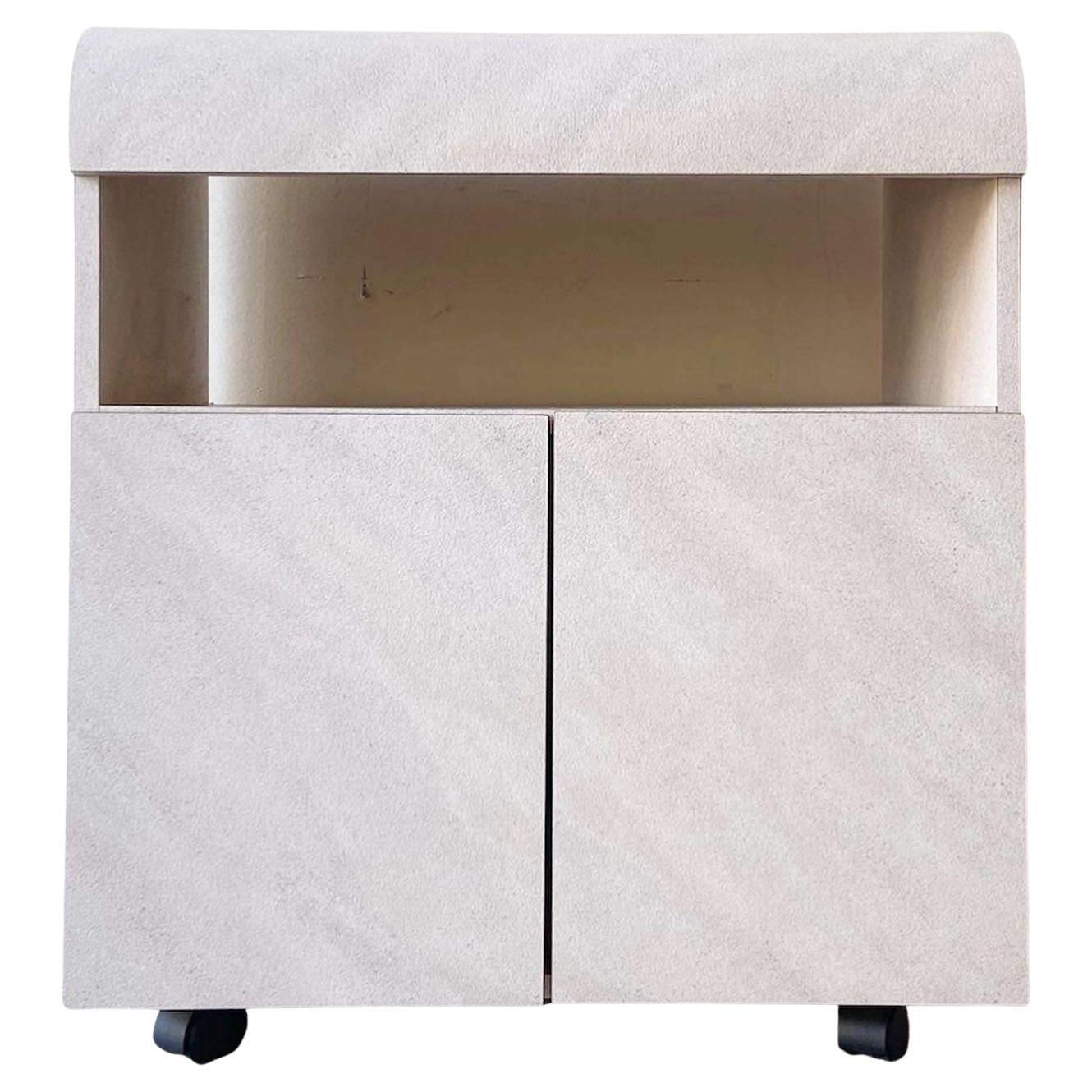 Postmodern Pink and Lavender Wash Laminate Cabinet on Casters For Sale