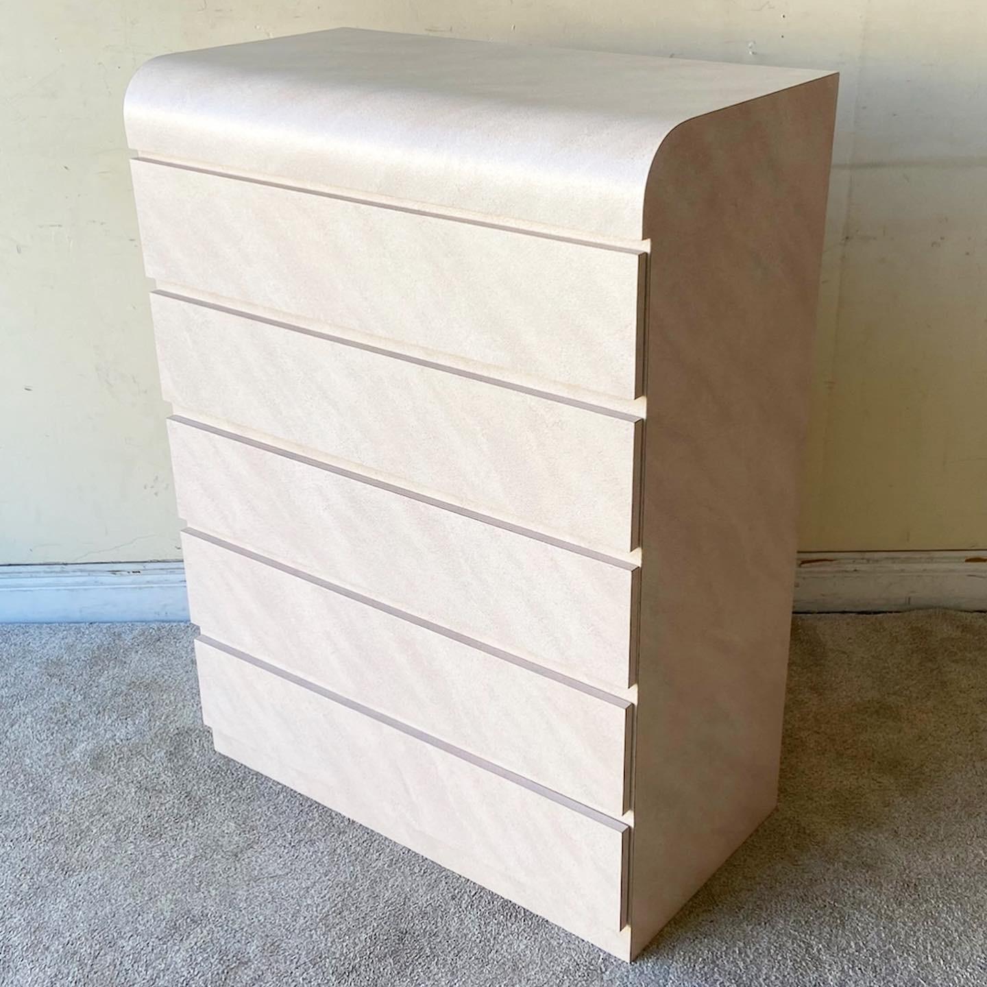 Post-Modern Postmodern Pink and Lavender Wash Laminate Highboy Dresser