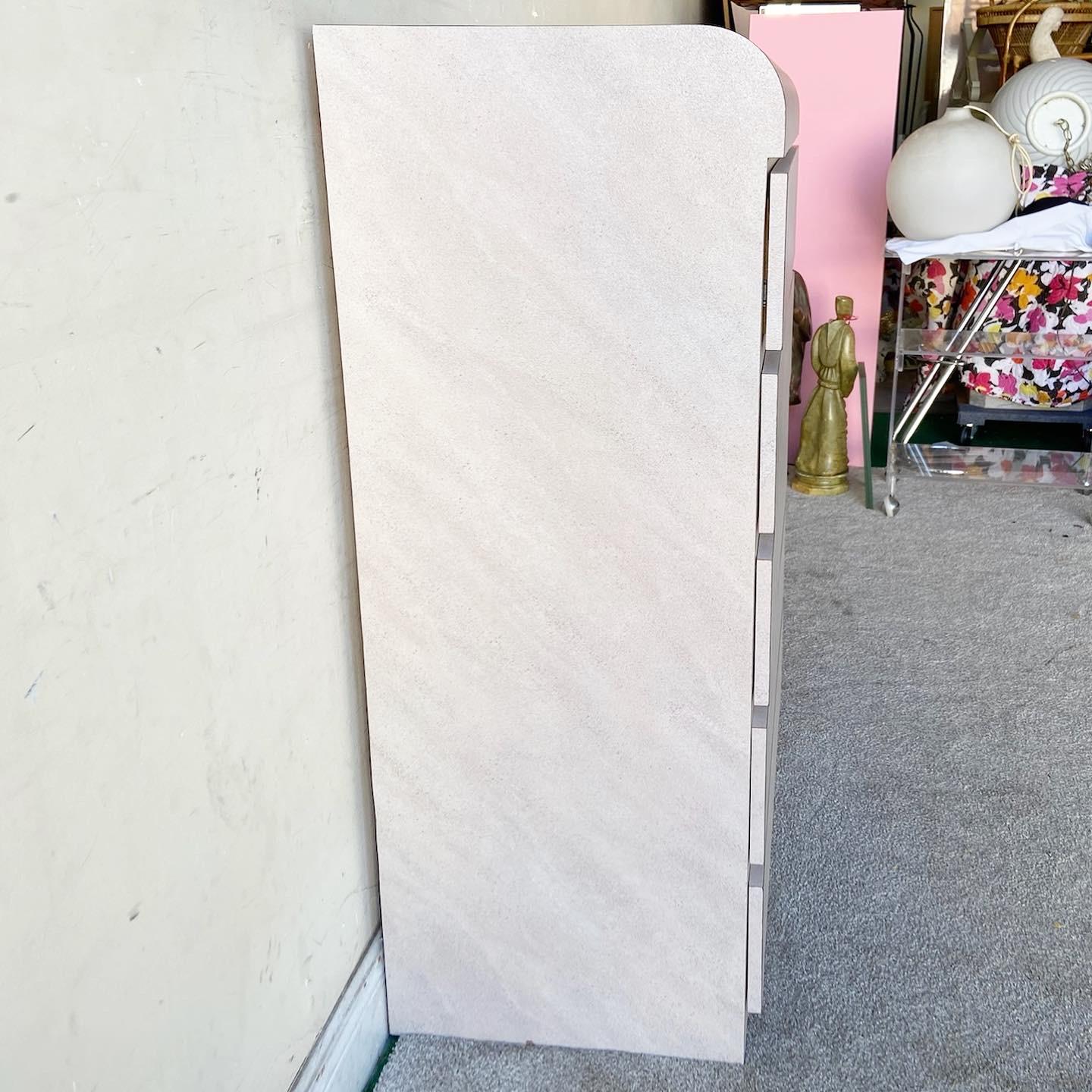 Postmodern Pink and Lavender Wash Laminate Highboy Dresser In Good Condition In Delray Beach, FL