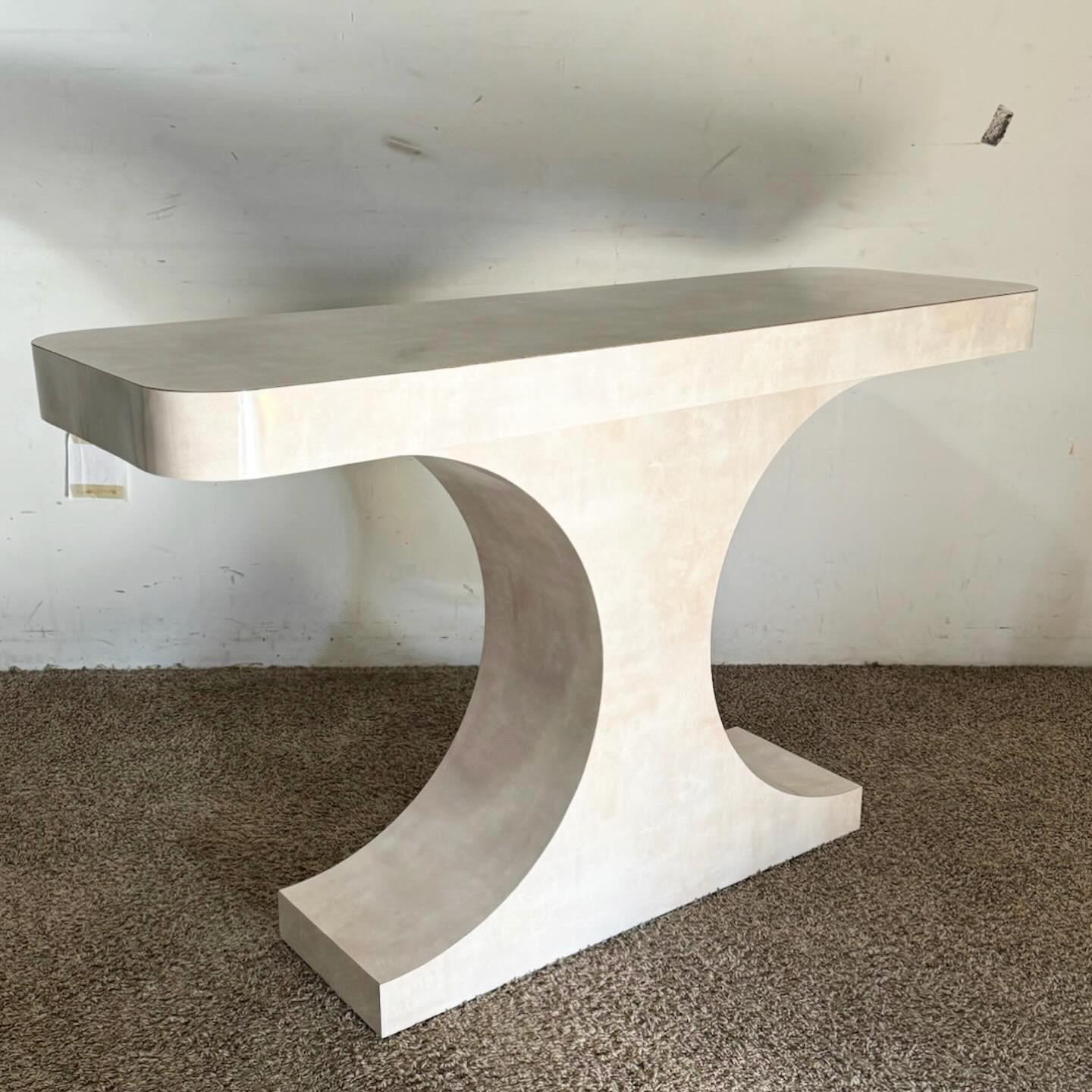 Infuse your home with artistic elegance using the Postmodern Pink and Lavender Watercolor Laminate Console Table. Featuring a stunning blend of pink and lavender hues on a laminate surface, this table captures the essence of a watercolor painting.