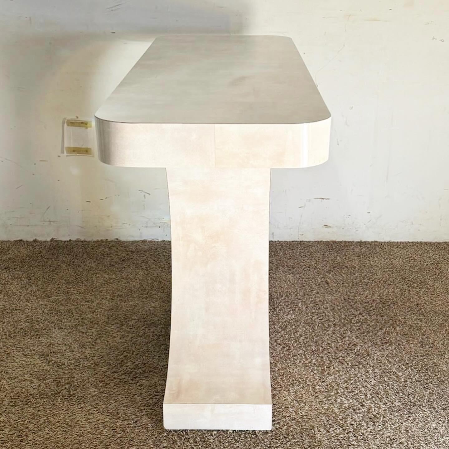 Postmodern Pink and Lavender Water Color Laminate Console Table In Good Condition For Sale In Delray Beach, FL
