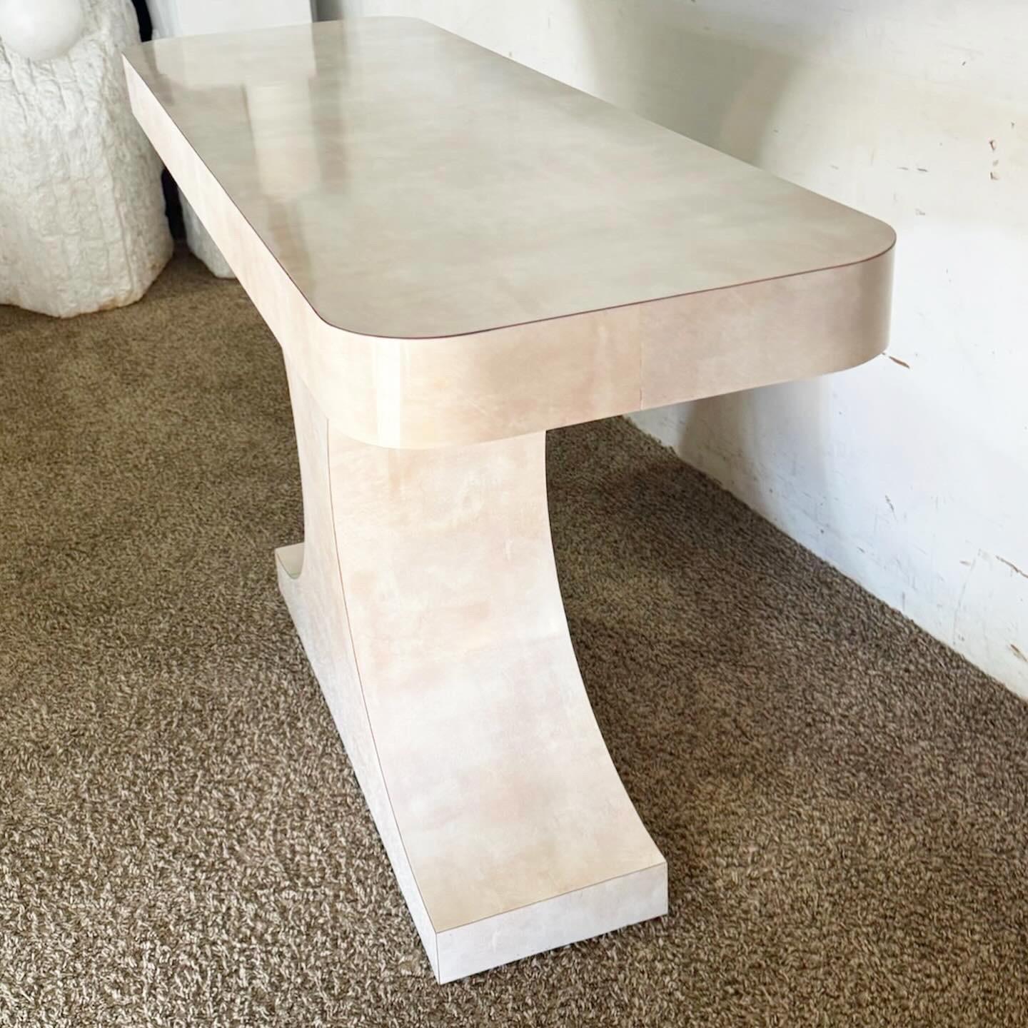 20th Century Postmodern Pink and Lavender Water Color Laminate Console Table For Sale