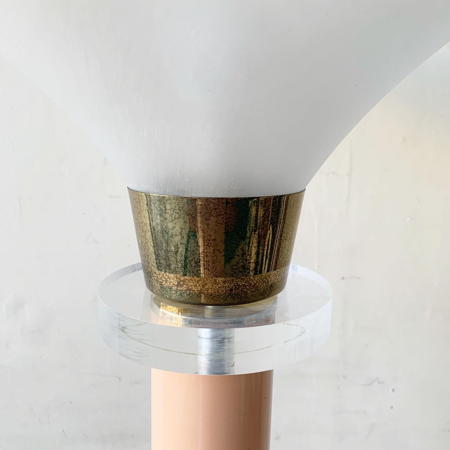 Postmodern Pink and Lucite Dimmable Floor Lamp Torchiere In Good Condition For Sale In Delray Beach, FL