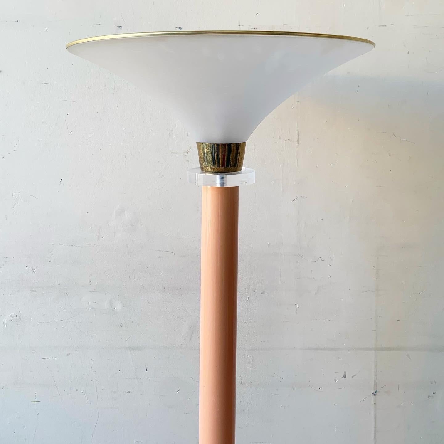 Late 20th Century Postmodern Pink and Lucite Dimmable Floor Lamp Torchiere For Sale