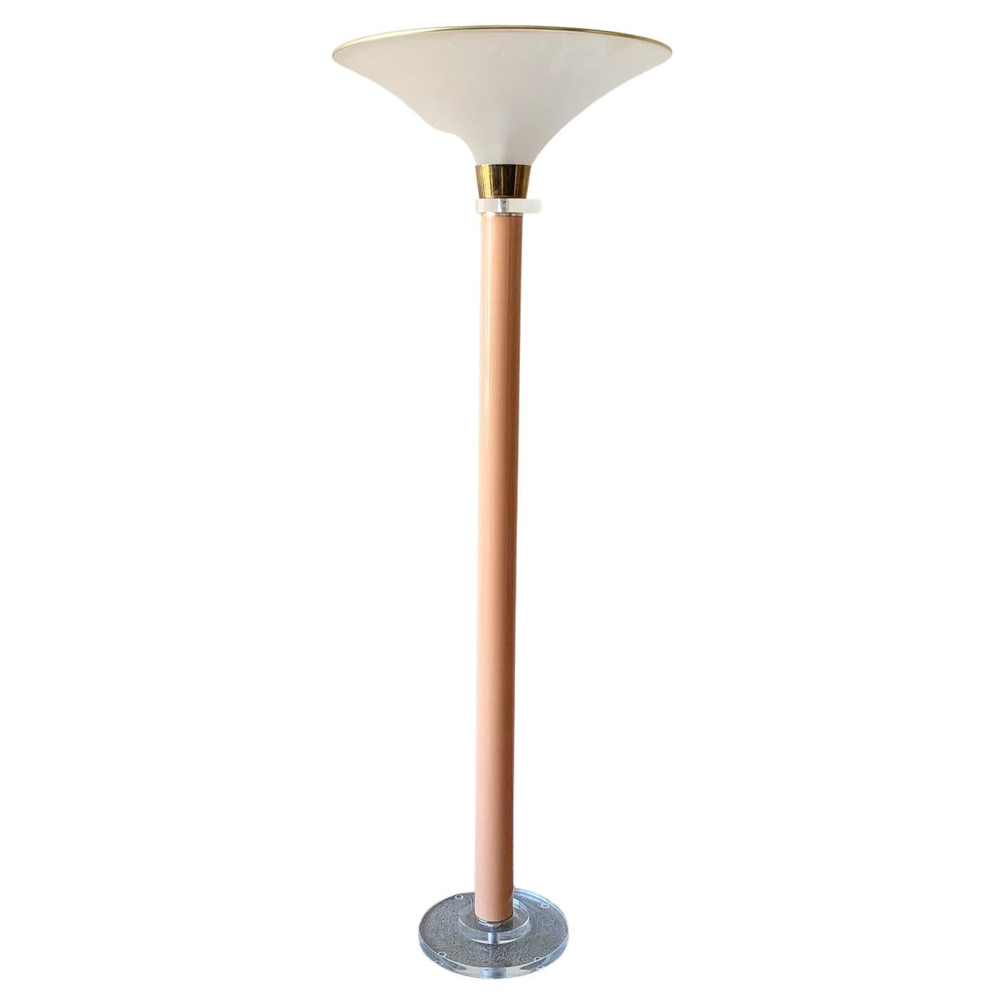 Postmodern Pink and Lucite Dimmable Floor Lamp Torchiere For Sale